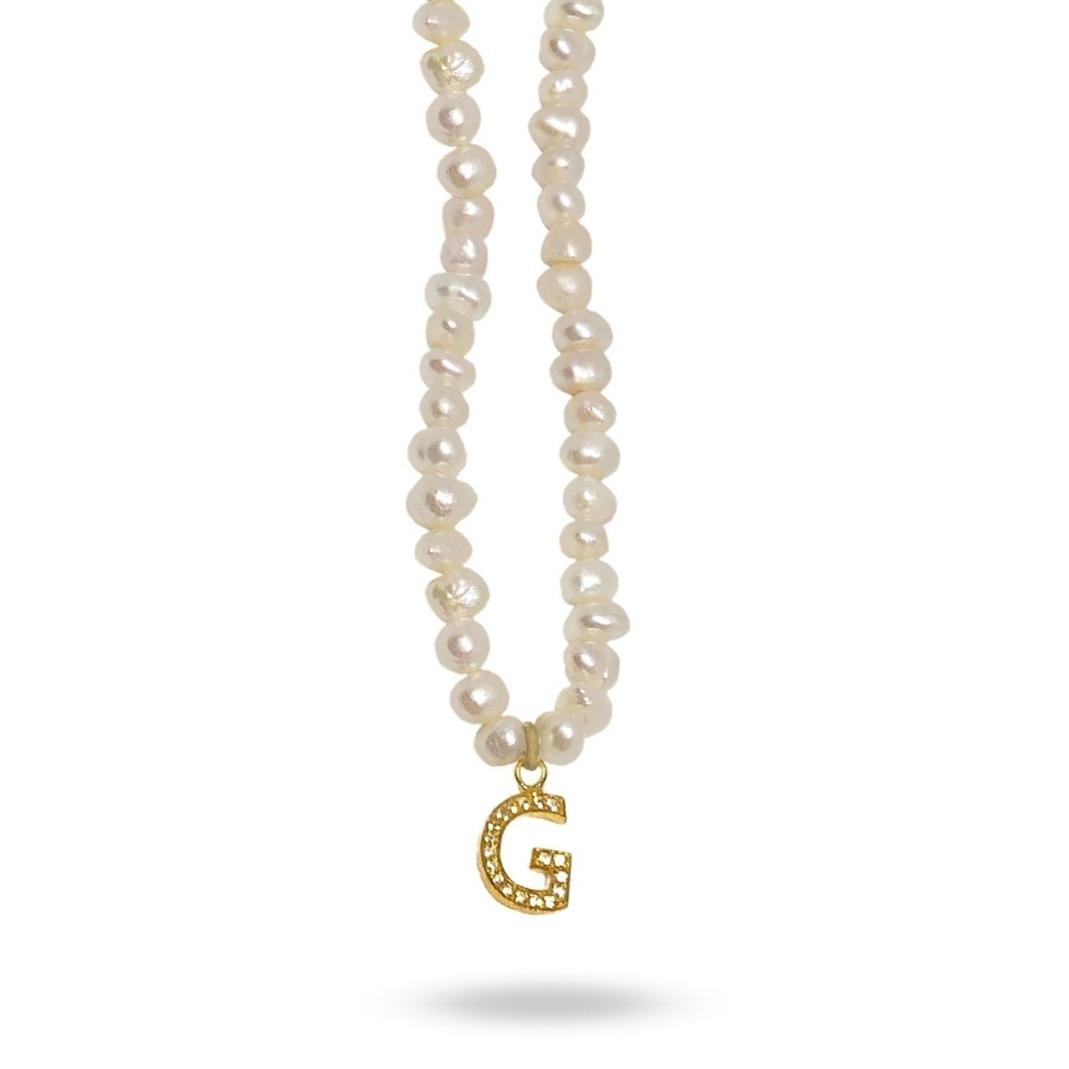 Linya Jewellery Women's Gold Mono Letter Pearl Necklace G In Gold