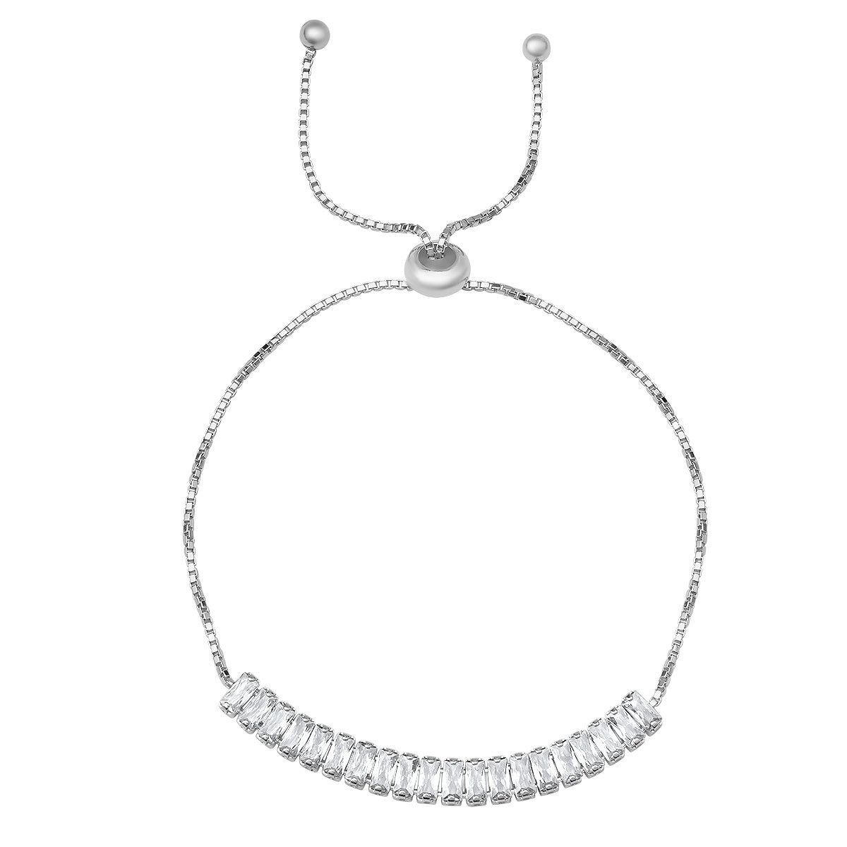 Women’s Petite Baguette-Cut Diamond Cz Adjustable Bracelet In Sterling Silver Kylie Harper