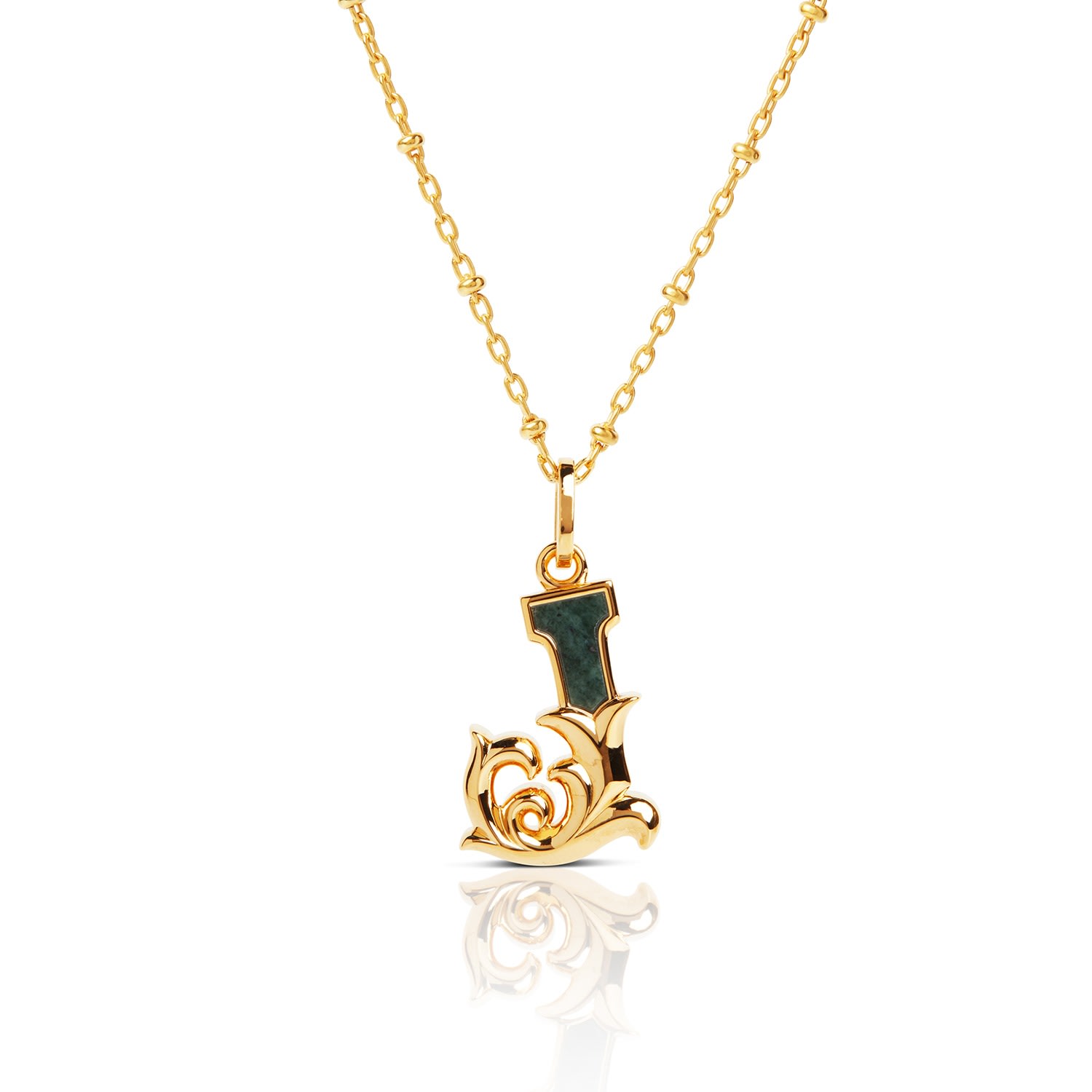 Women’s Gold Plated J Initial Necklace With Green Marble Kasun