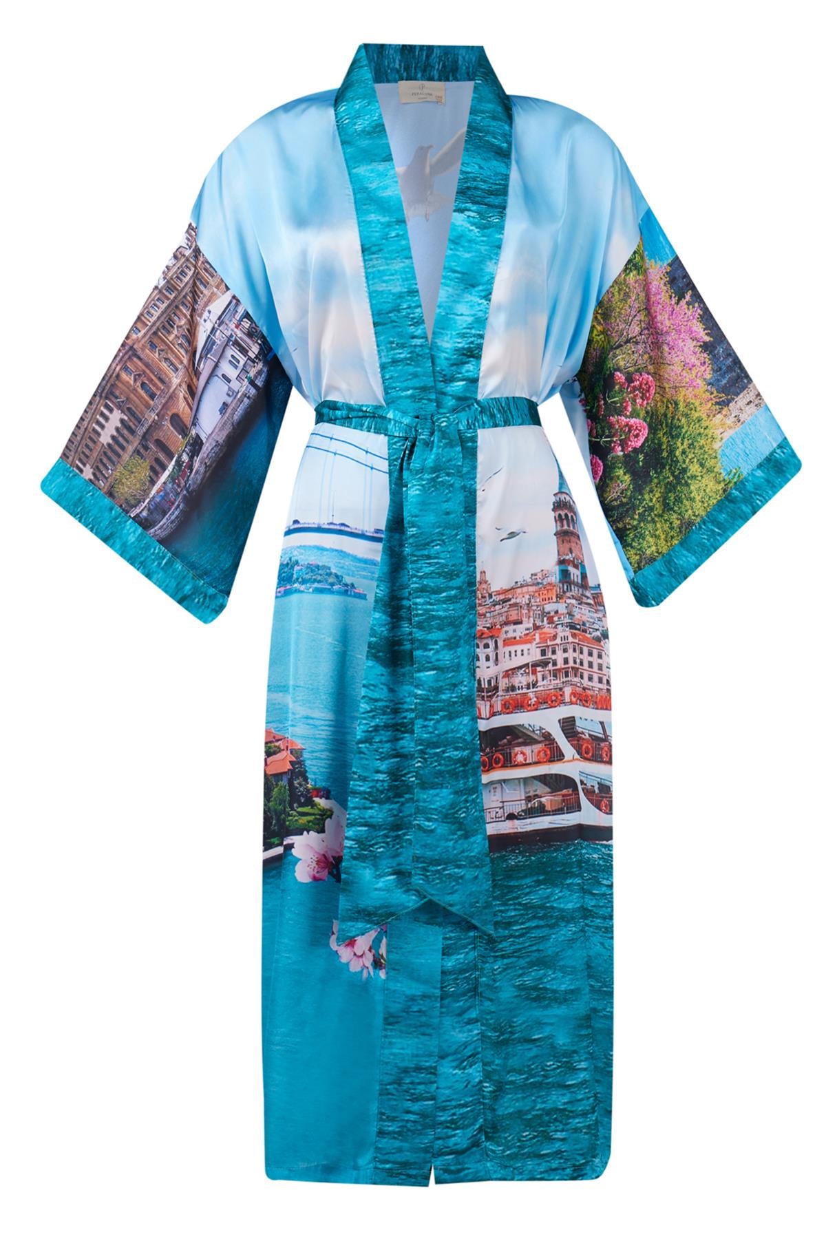 Peraluna Women's Istanbul Satin Long Kimono