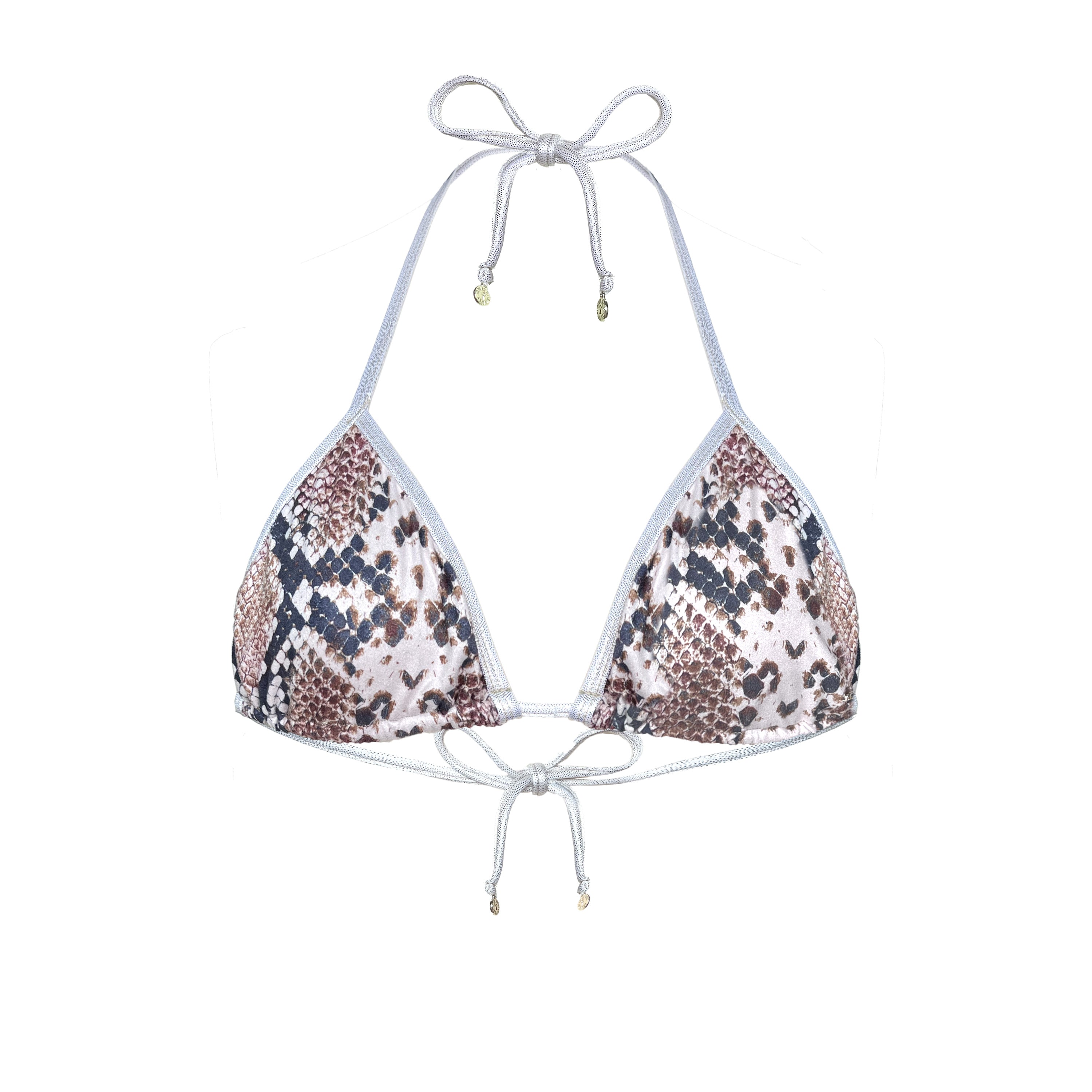Deessa Ibiza Women's Gold / Brown / Neutrals Ibiza Snake Print Bikini Top With Gold Tie-side Straps Tamara Beige In Brown/gold