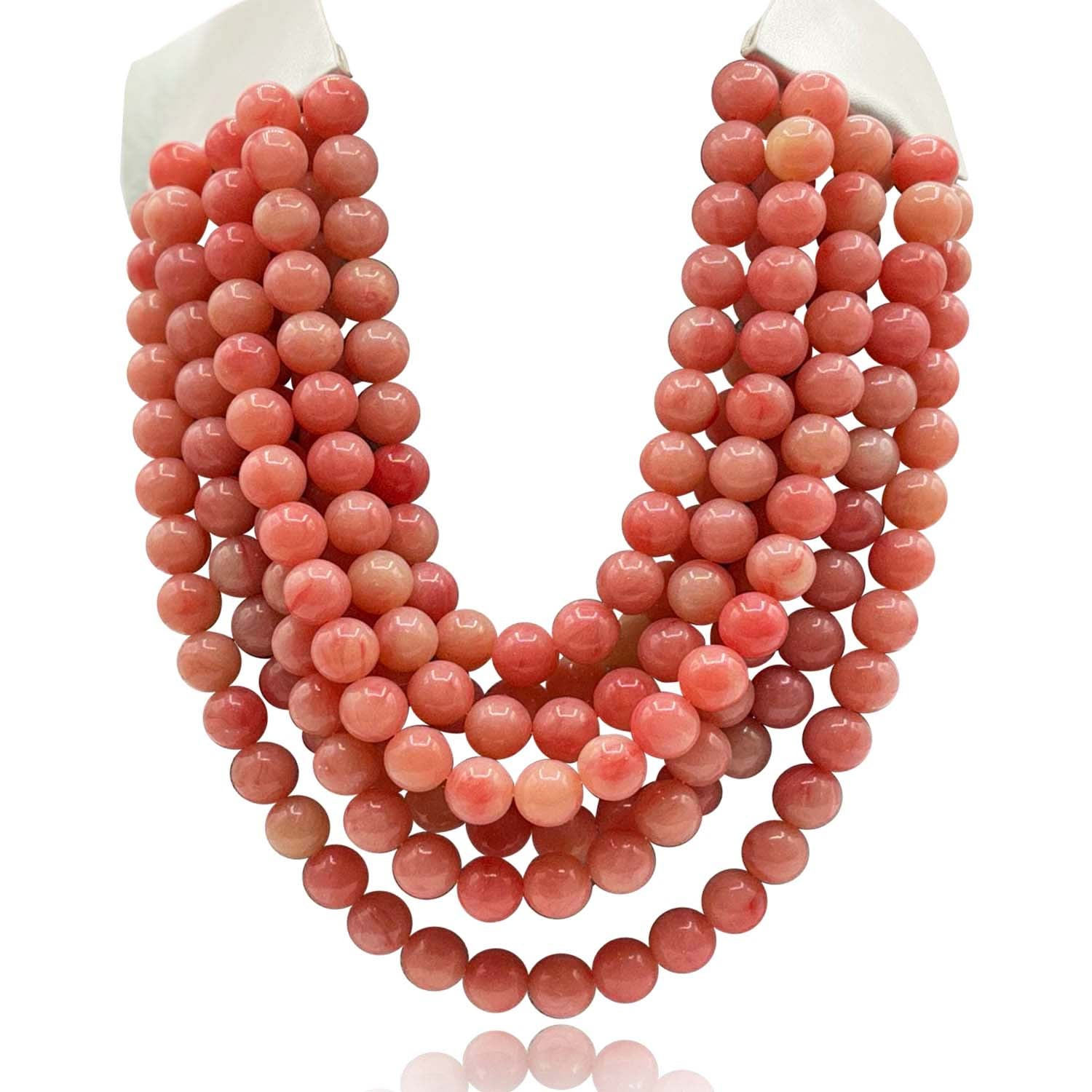 Michael Nash Jewelry Women's Yellow / Orange Multi-strand Coral Resin Bead Necklace With Ivory Vegan Leather Adjustable C