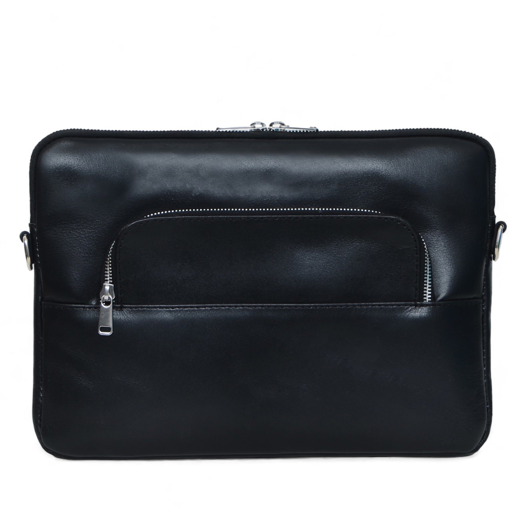 Hides Leather Co. Men's Black Leather Tech Organizer Case, Handmade Macbook Sleeve With Travel Pocket