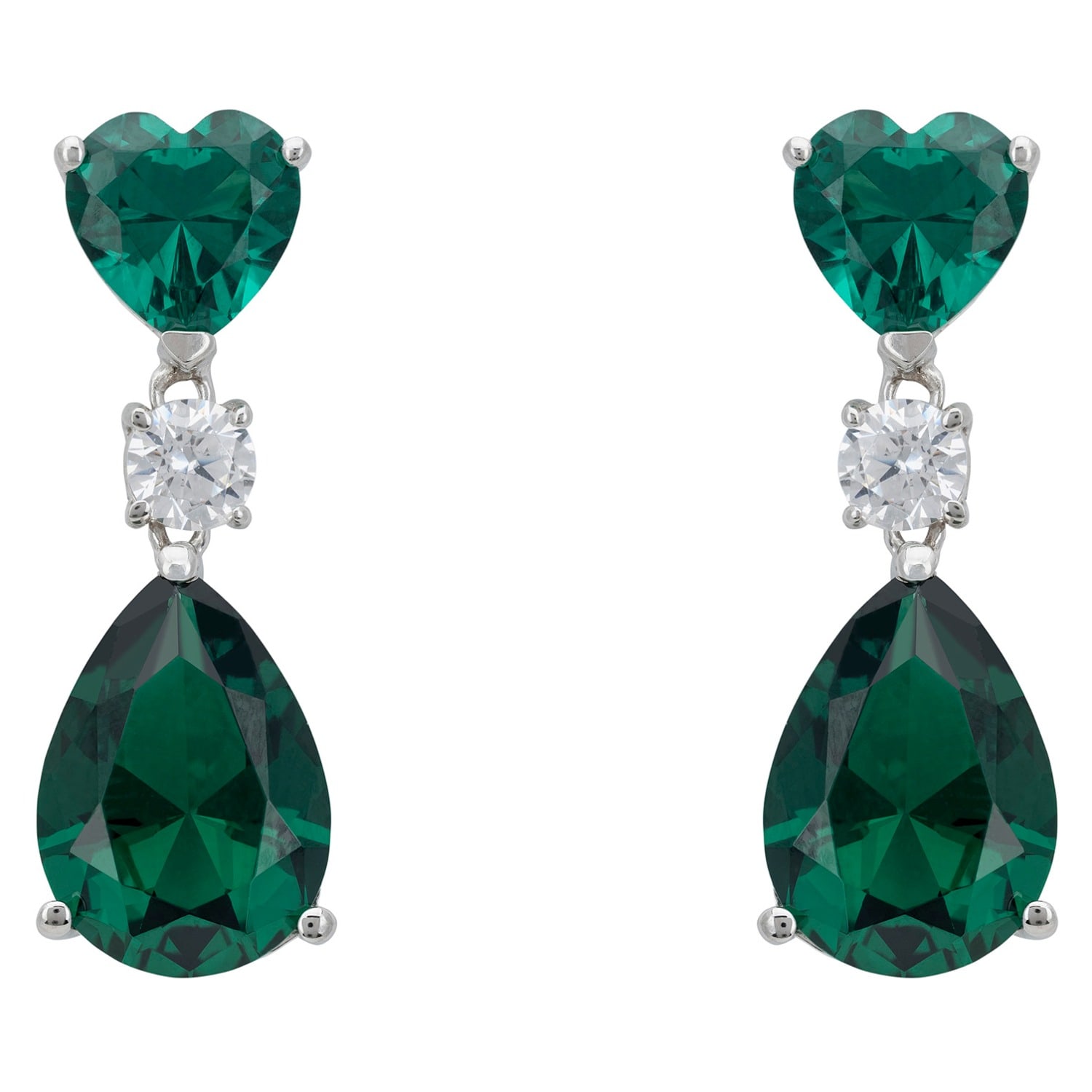 Latelita Women's White / Silver / Green Irina Emerald Teardrop Earrings Silver