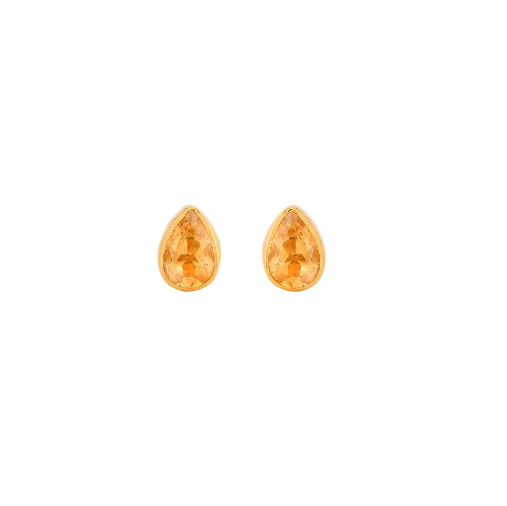Opium Jewels Women's Gold / Yellow / Orange Tiny Teardrop Studs In Citrine