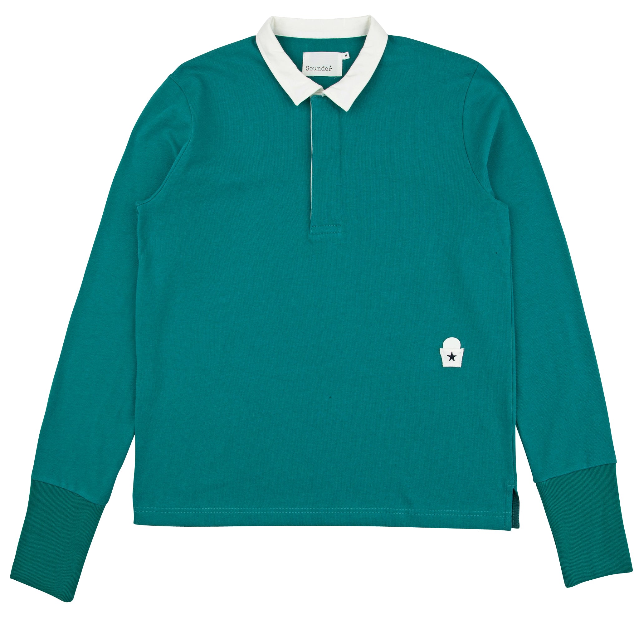 Green Big Mach Long Sleeve Polo Sweat - Jade & White Medium Sounder