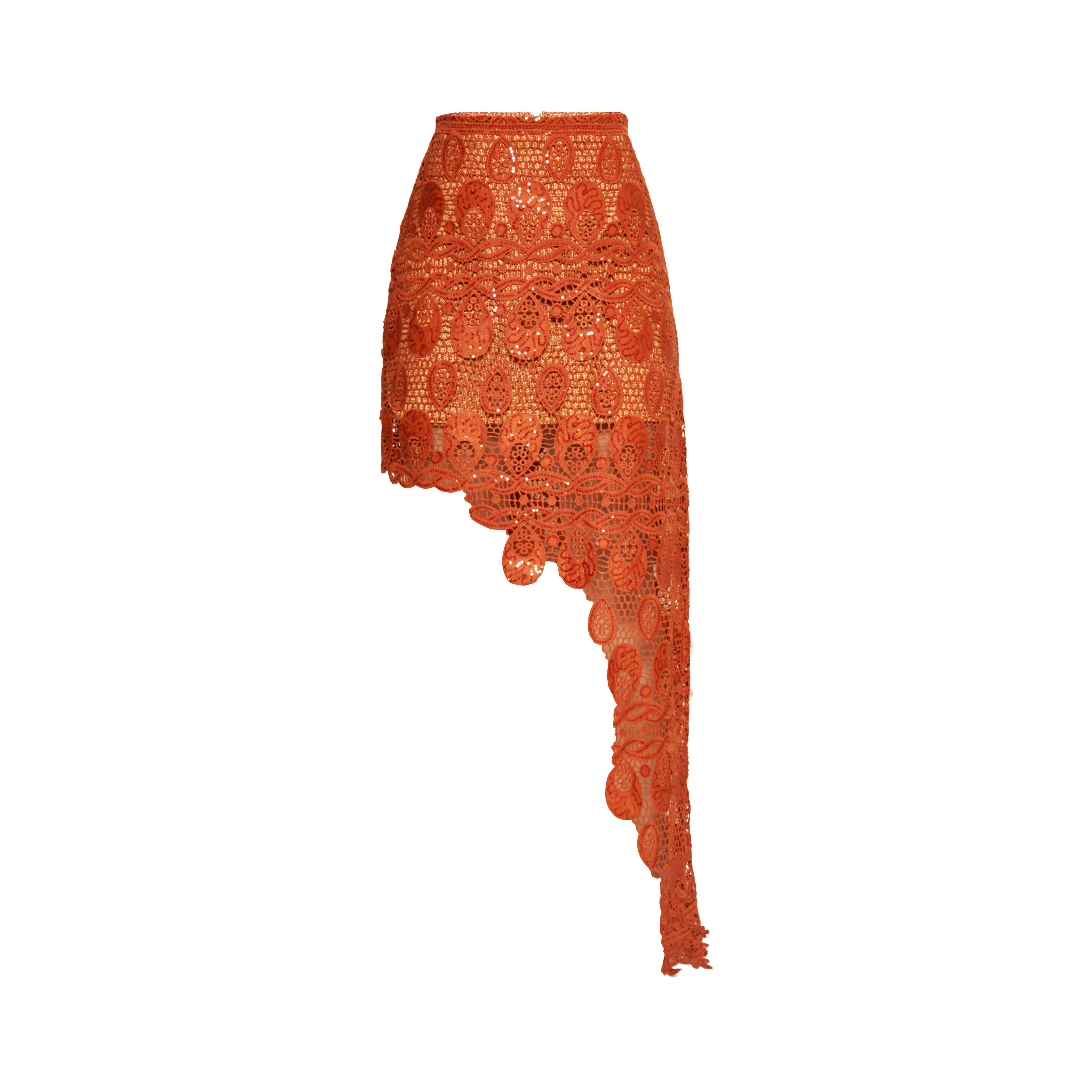 Mèsan Women's Lace Asymmetrical Skirt With Sequin Brown In Brown