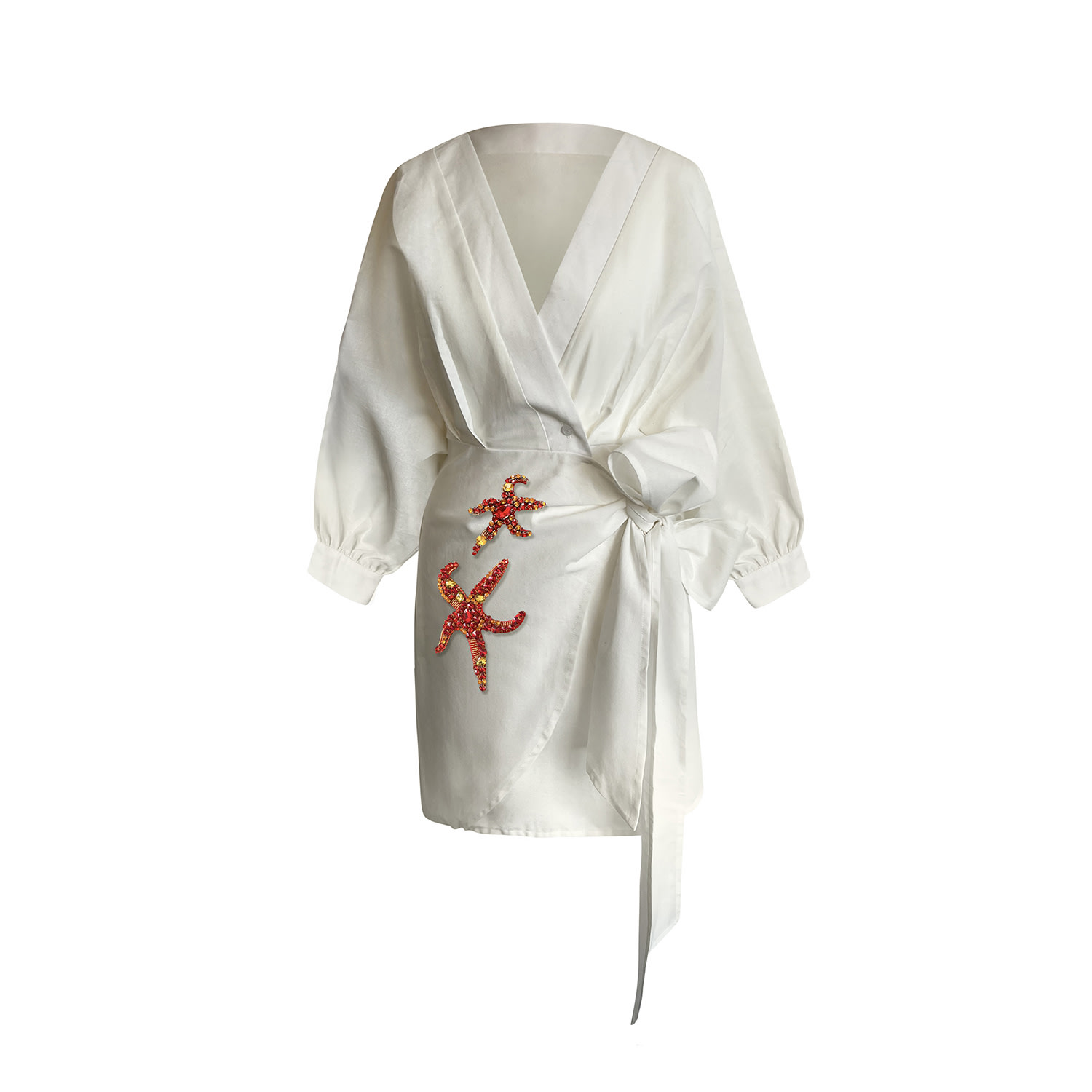 Toma Women's Neutrals Holiday Linen Dress With Red Starfish Rhinestone Spring Summer Vacation In Red