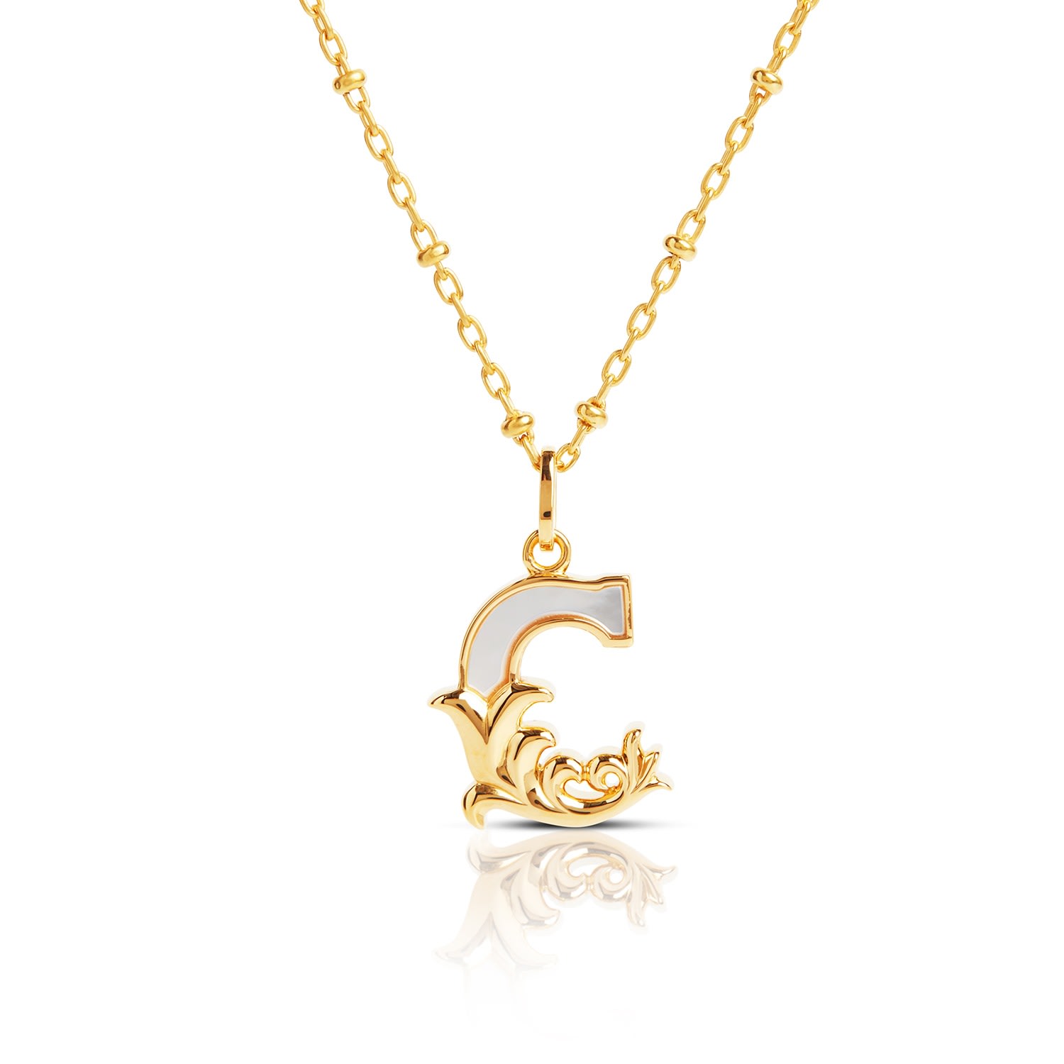 Kasun Women's Gold Plated C Initial Necklace With Mother Of Pearl In Gold
