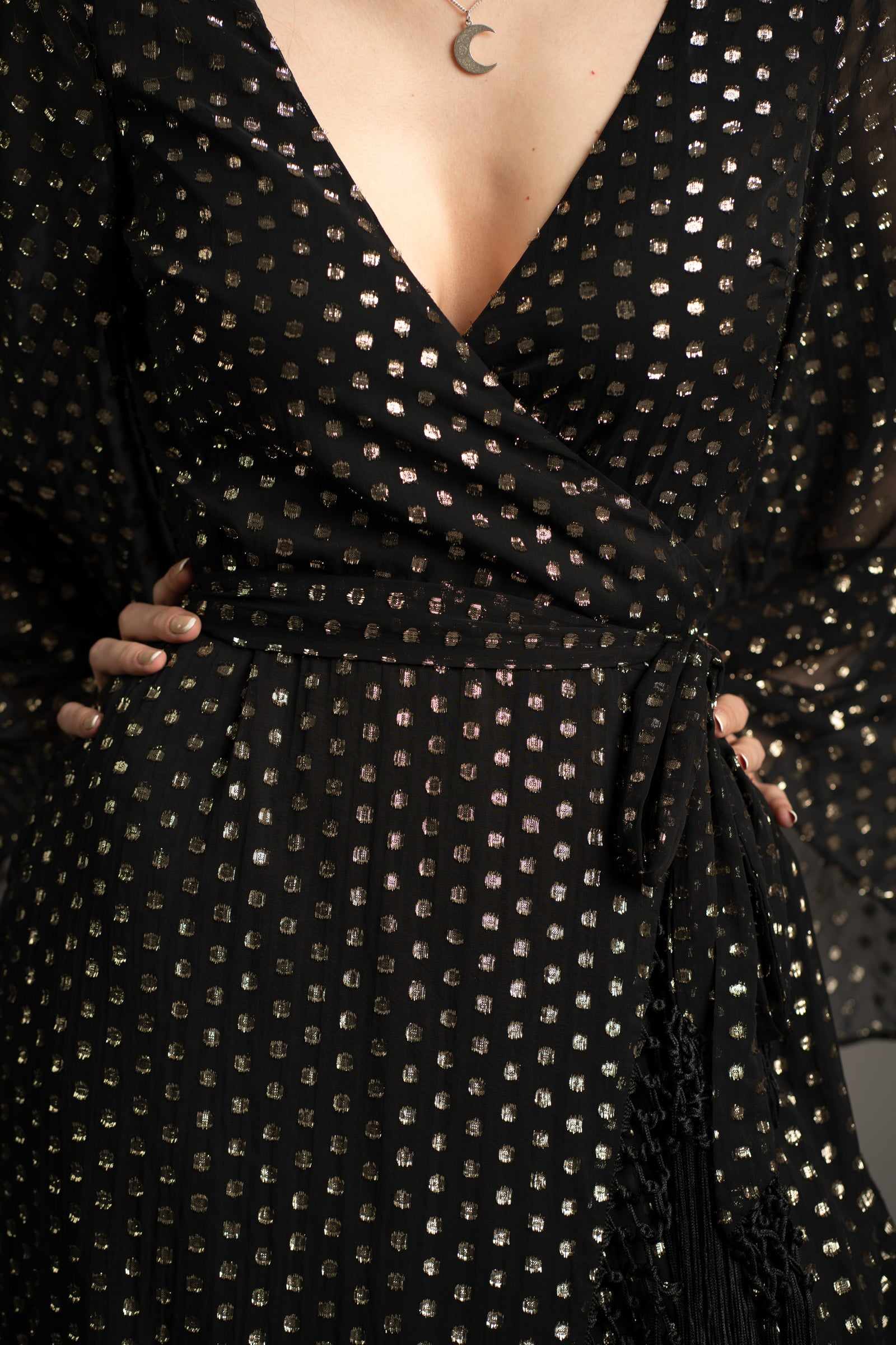Little Lies Cosmic Dancer Metallic Wrap Dress - Gold/Black