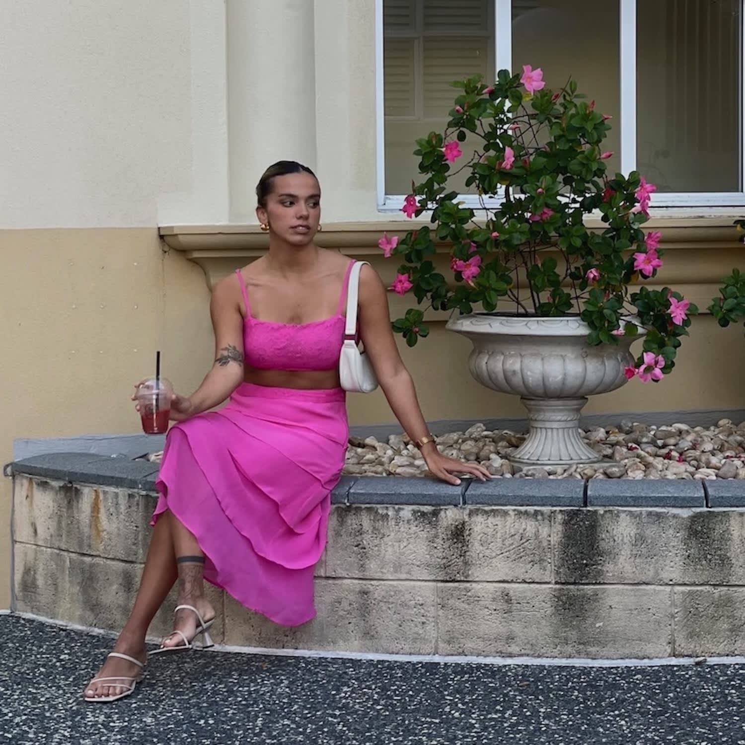 Hot pink silk midi skirt online