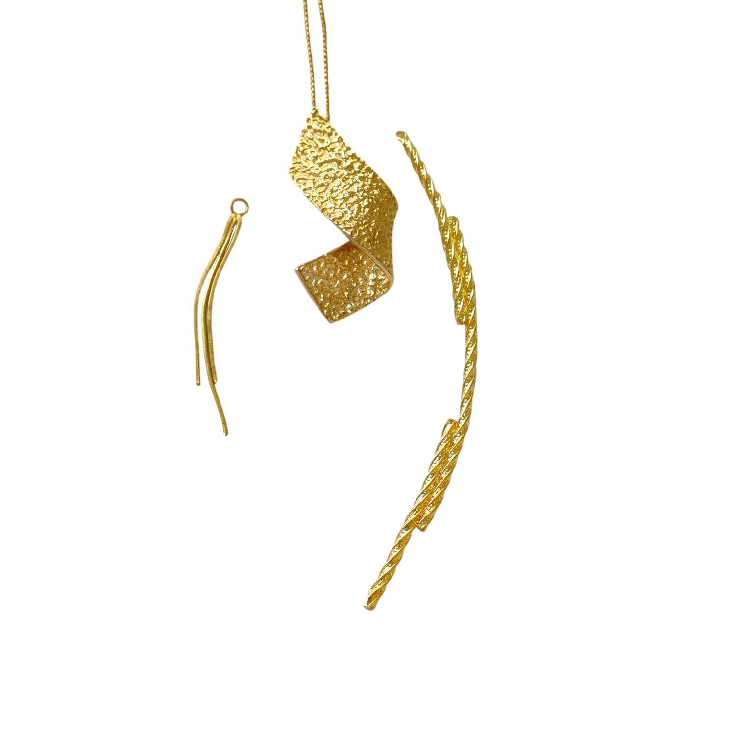 Bellatrick Women's Moon Rock Texture Twisted Pendant With Detachable Charms - Sterling Silver Yellow Gold Plate In Gold
