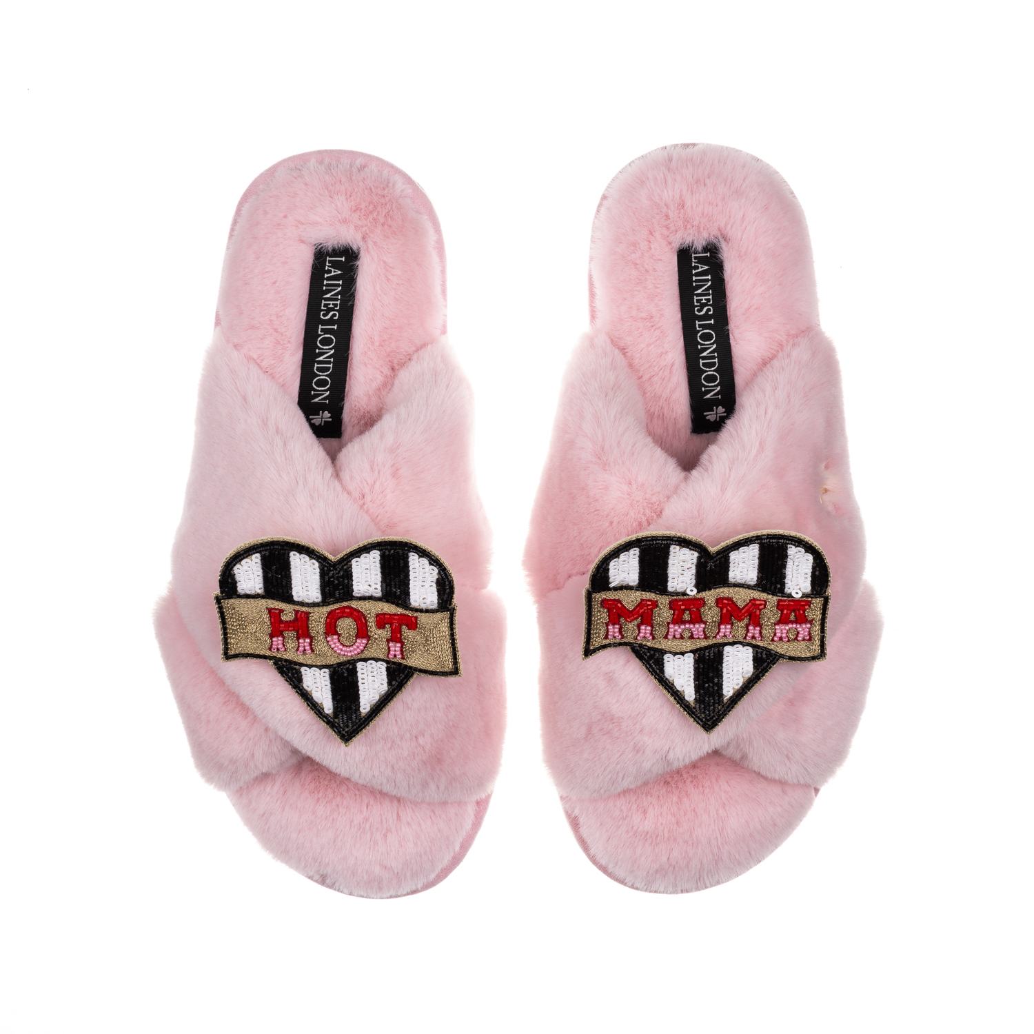 Laines London Women's Pink / Purple Classic Laines Slippers With Mother's Day Hot Mama Brooches - Pink In Pink/purple