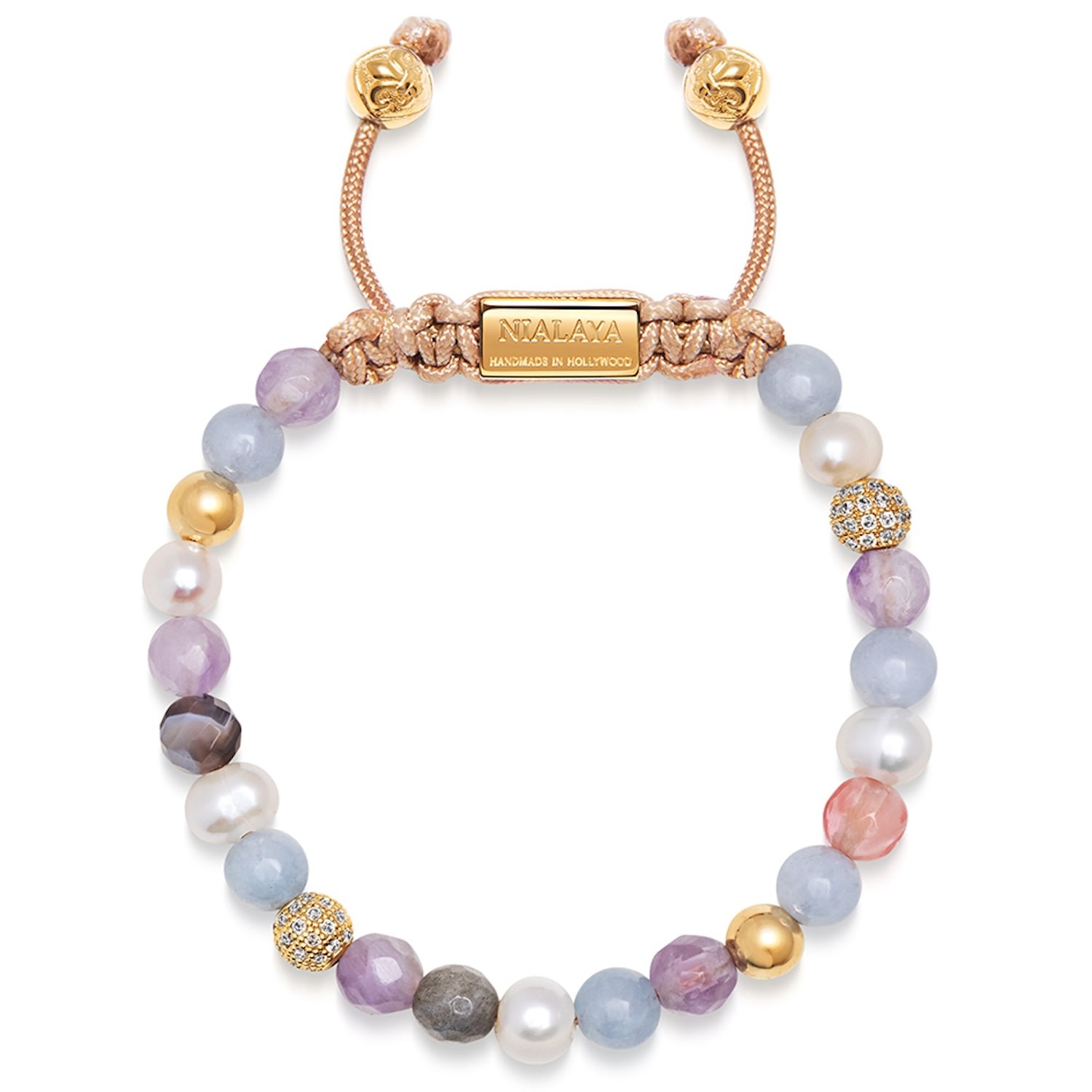 Blue / Pink / Purple Women’s Beaded Bracelet With Aquamarine, Amethyst Lavender, Cherry Quartz, Pearls And Botswana Agate Nialaya