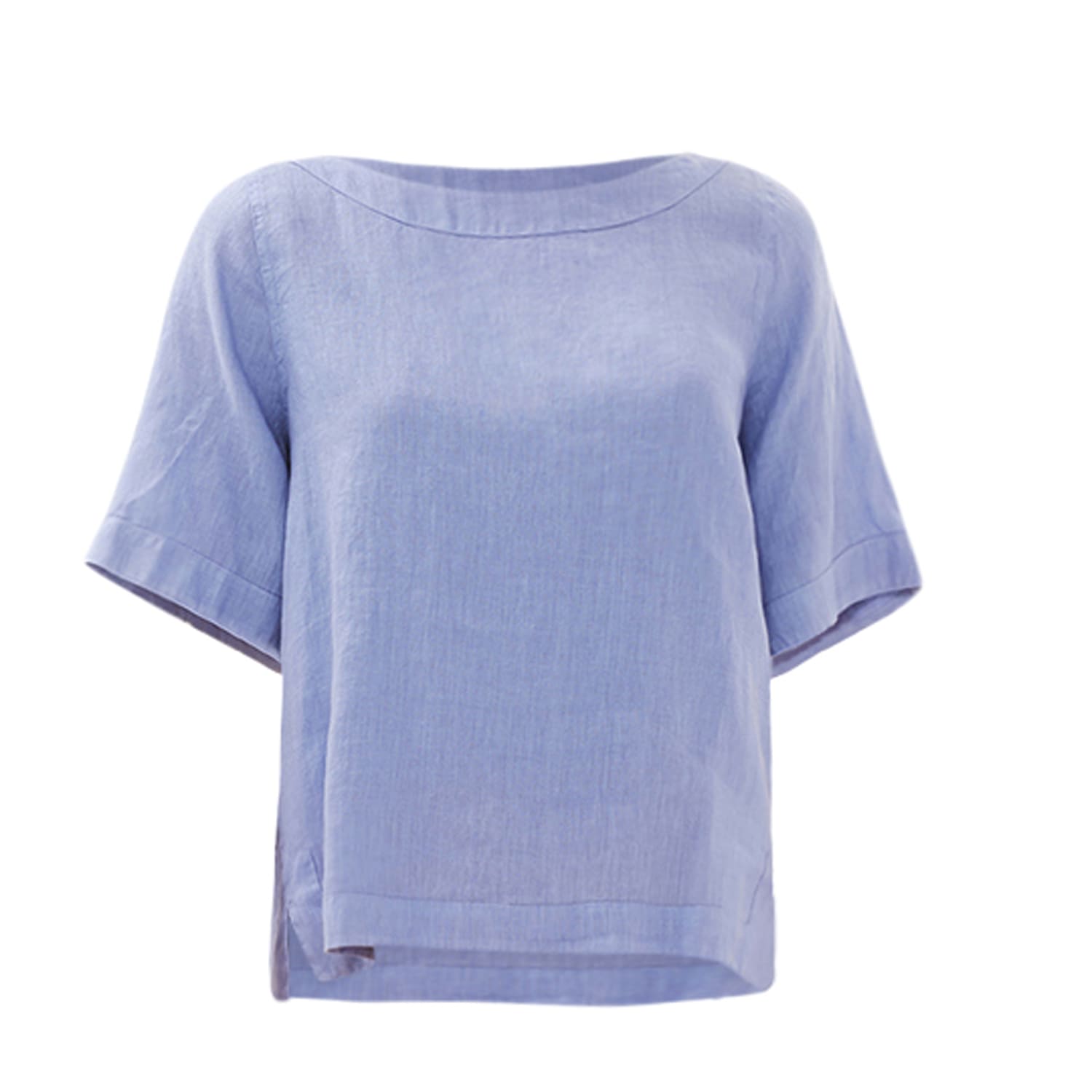 Haris Cotton Women's Solid Linen Blouse With Split Hem Sky Blue In Blue