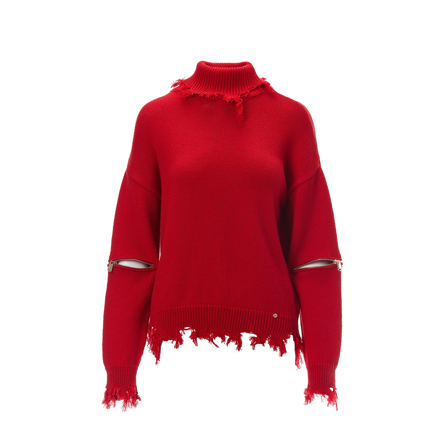 Women’s Zip-Detail Knit Red Jumper Extra Small Nissa