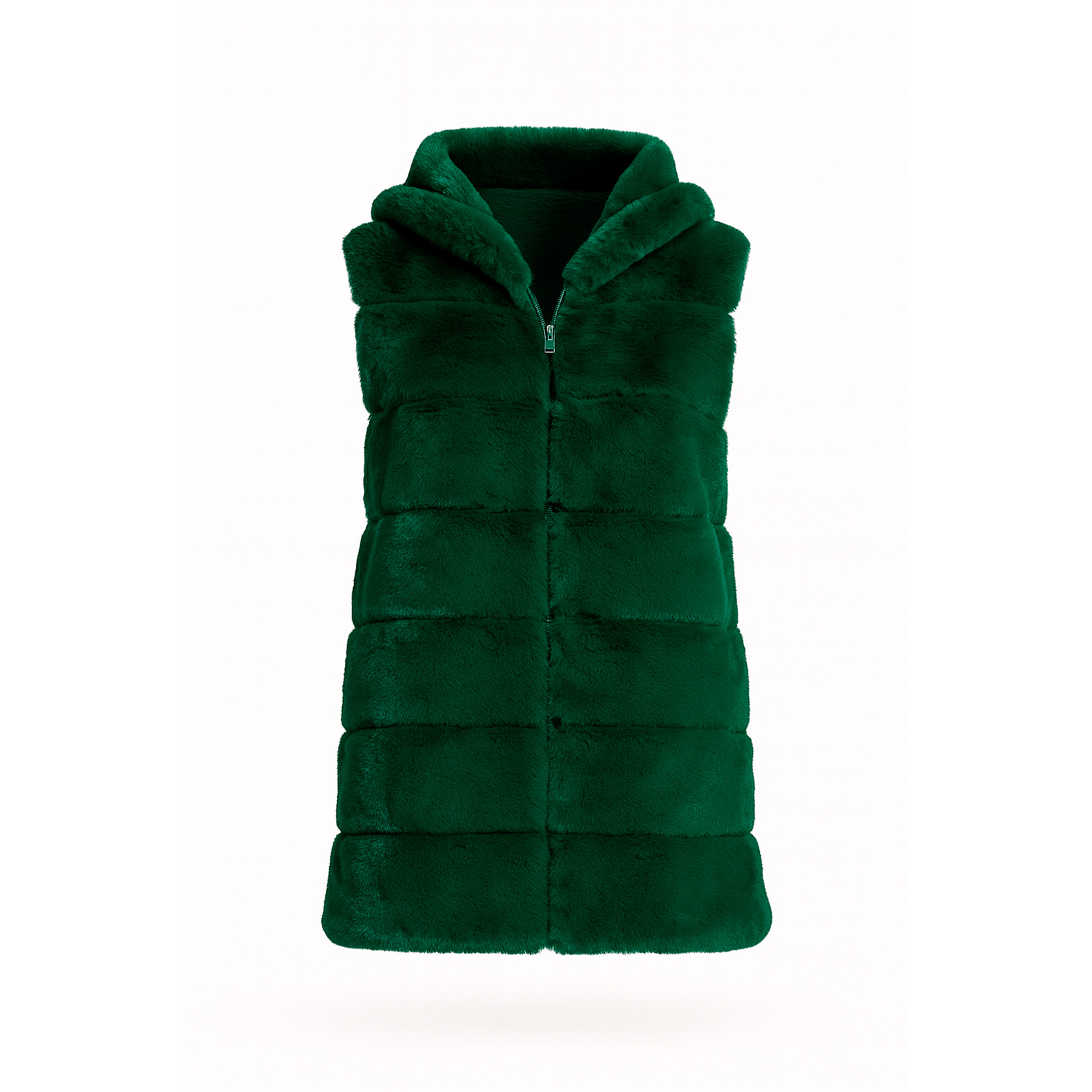 Tantra Spain Sl Women's Fur Vest With Hood And Zipper Closure, Green.