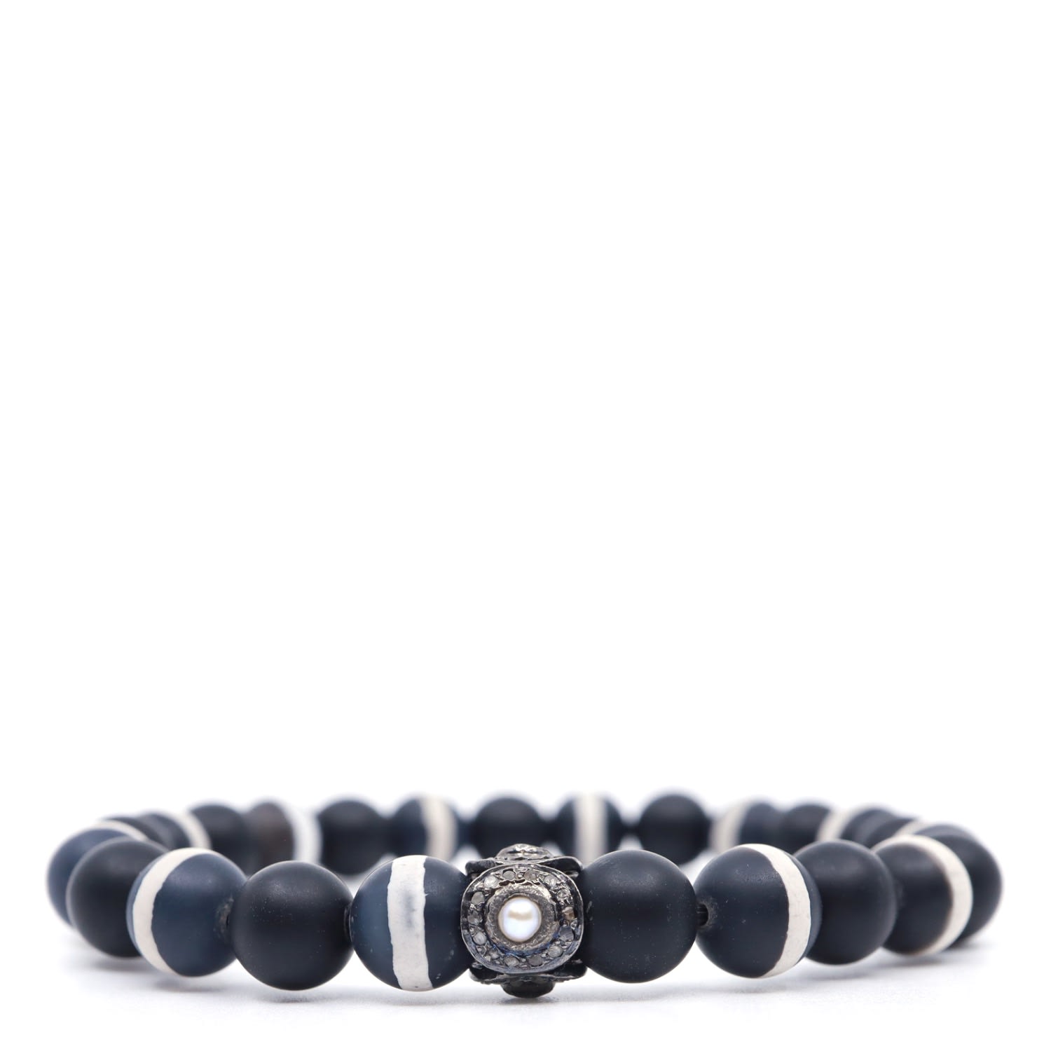 Shar Oke Men's Black / White Matte Agate, Freshwater Pearl & Onyx Beaded Bracelet In Multi