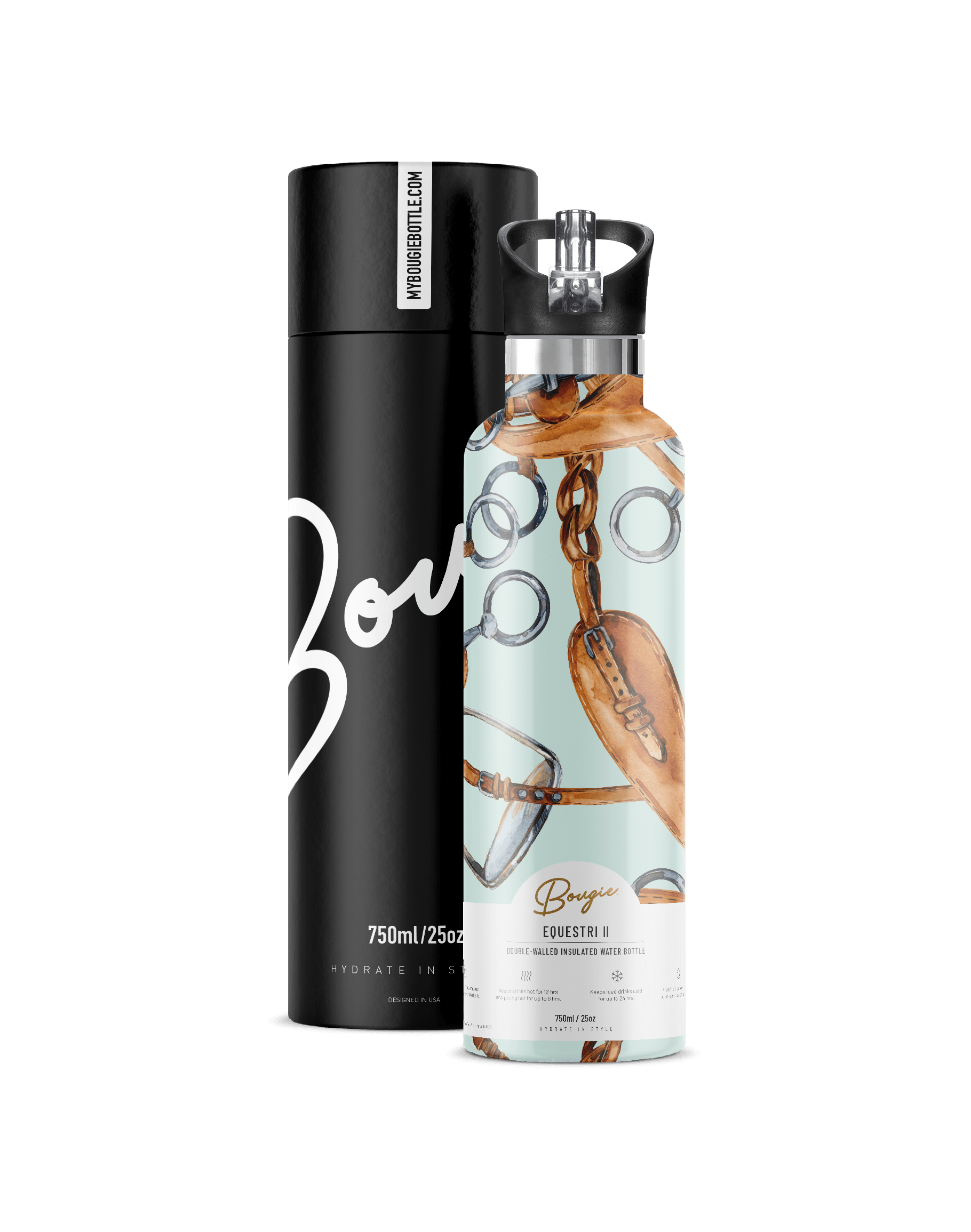 Women’s Blue / Brown / Grey Equestri Ii Insulated Water Bottle With Flip ’N’ Sip Lid One Size My Bougie Bottle