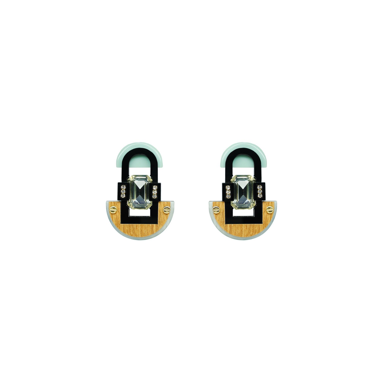 Gissa Bicalho Women's Neutrals Handmade Acrylic Earring M Deco Mirror Rectangular Stone Cream In Gold