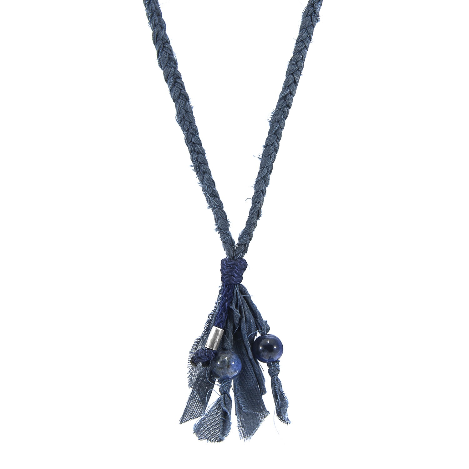 Men’s Blue Sodalite Marcus Silver, Stone & Braided Cotton Voile Skinny Necklace X Wrap Bracelet Anchor & Crew