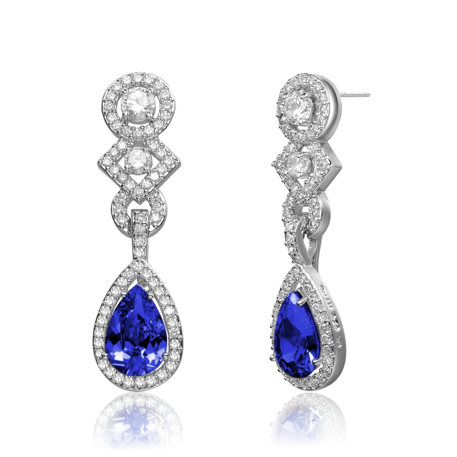 Women’s Blue Cubic Zirconia Sterling Silver Sapphire And Clear Cubic Zirconia Dangle Earrings Genevive Jewelry