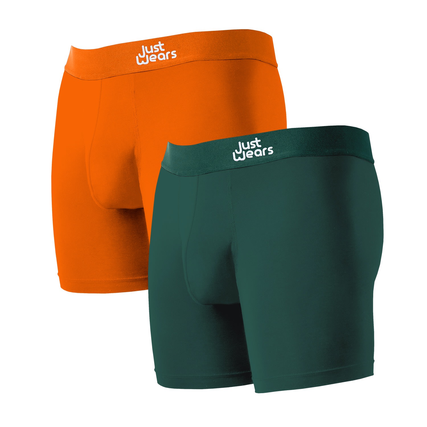 Men’s Green / Yellow / Orange Super Soft Boxer Briefs Anti-Chafe & No Ride Up Design - Two Pack With & Without Pouch - Orange & Green Small Justwears