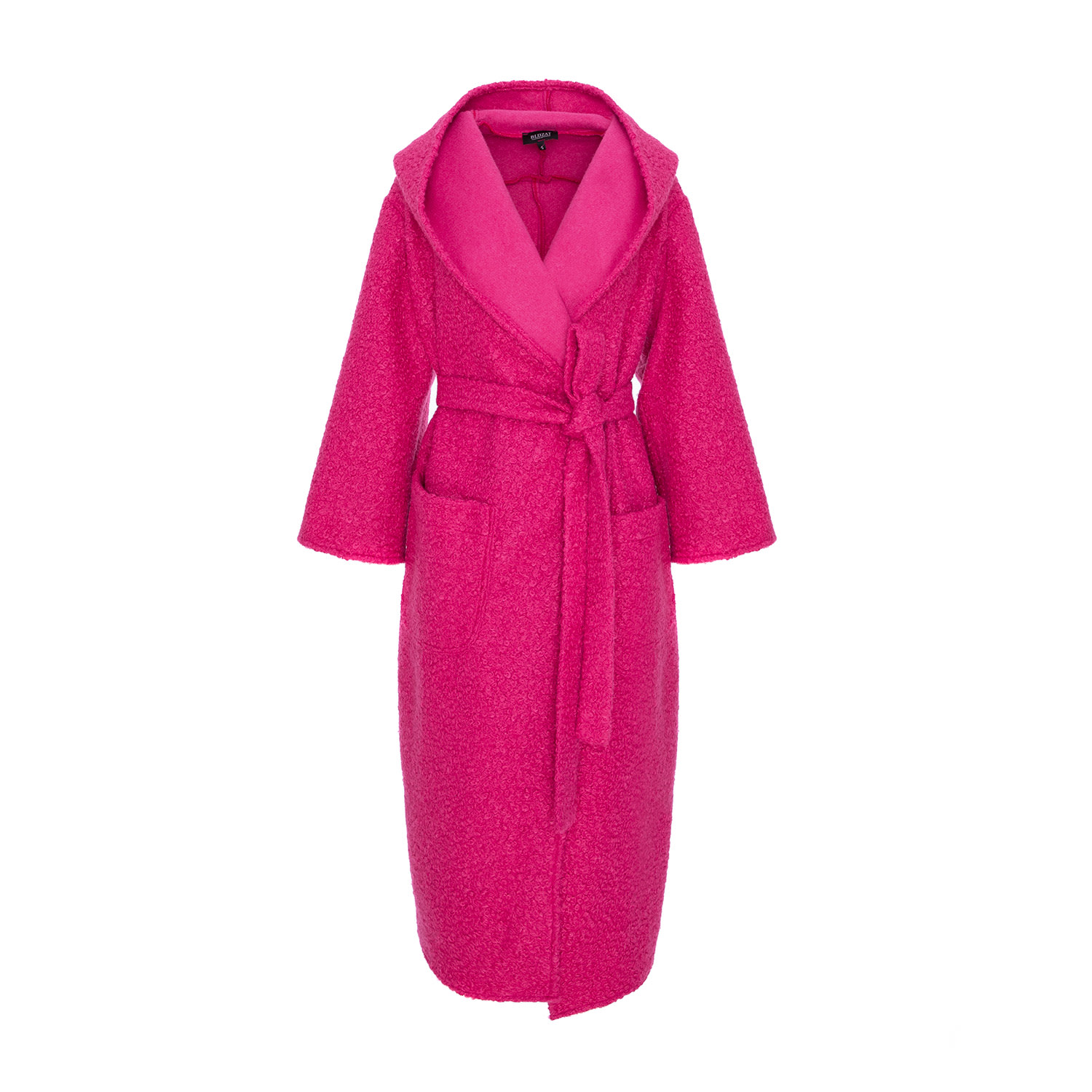 Bluzat Women's Pink Long Textured Coat With Hood And Belt – Fuchsia In Pink