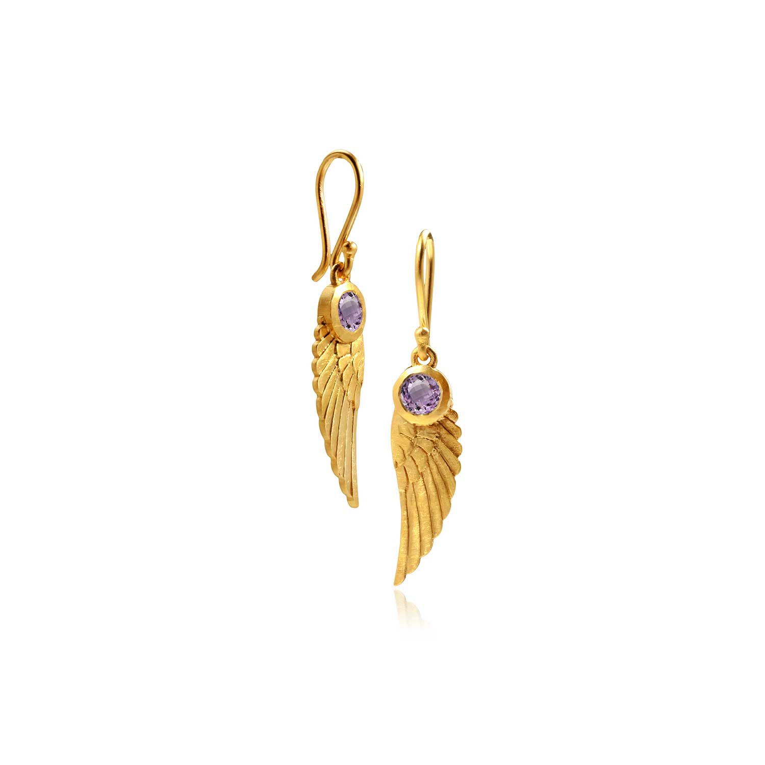 Moon London Women's Angel Wing Amethyst Gold Earrings