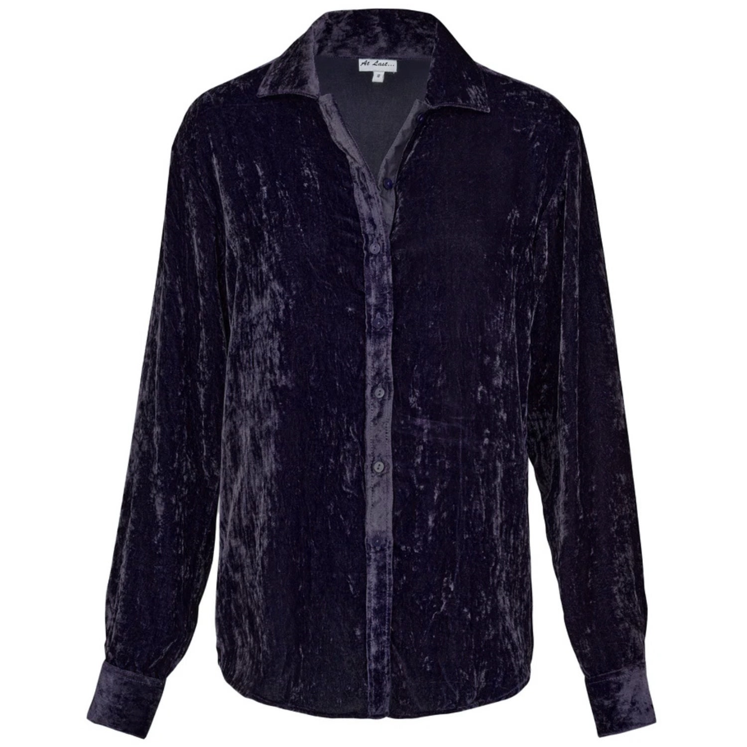 At Last... Women's Blue Silk Velvet  Karen Shirt In Navy
