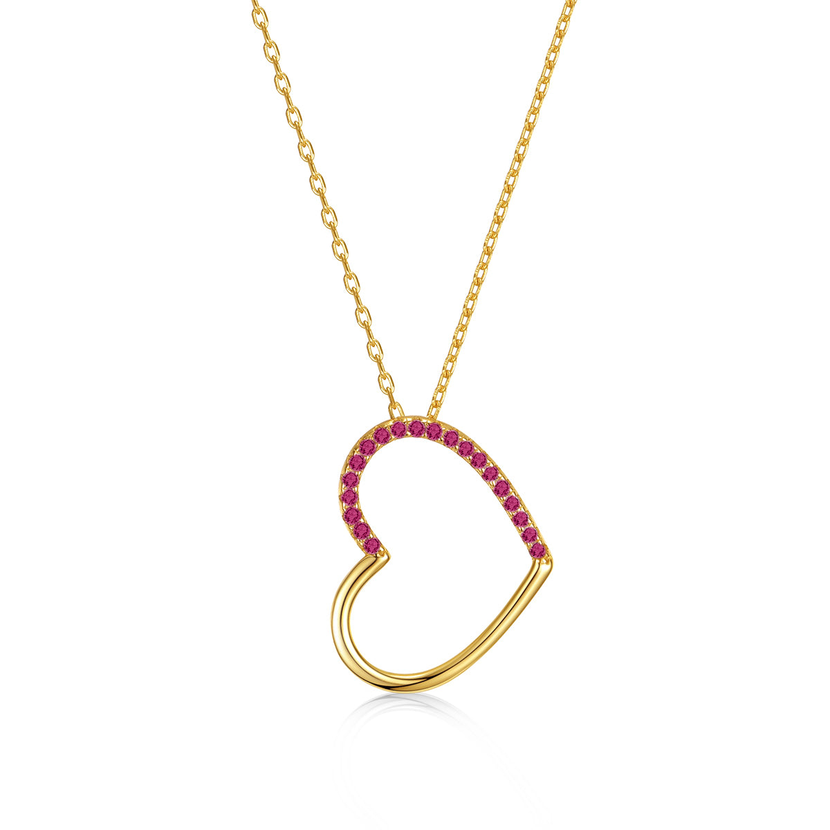 Women’s Red Childrens Gold Plated Diamond Cubic Zirconia Heart Pendant Necklace Genevive Jewelry