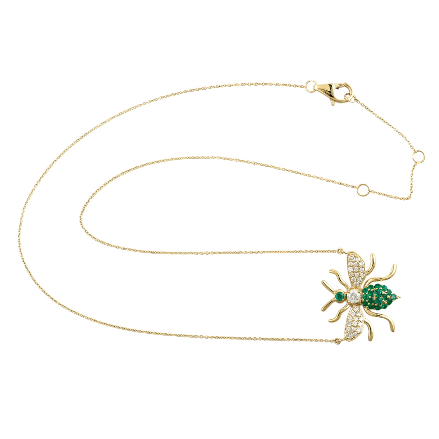 Artisan Women's Green / White / Gold Natural Emerald & Diamond Bumble Bee Choker Necklace In Gold