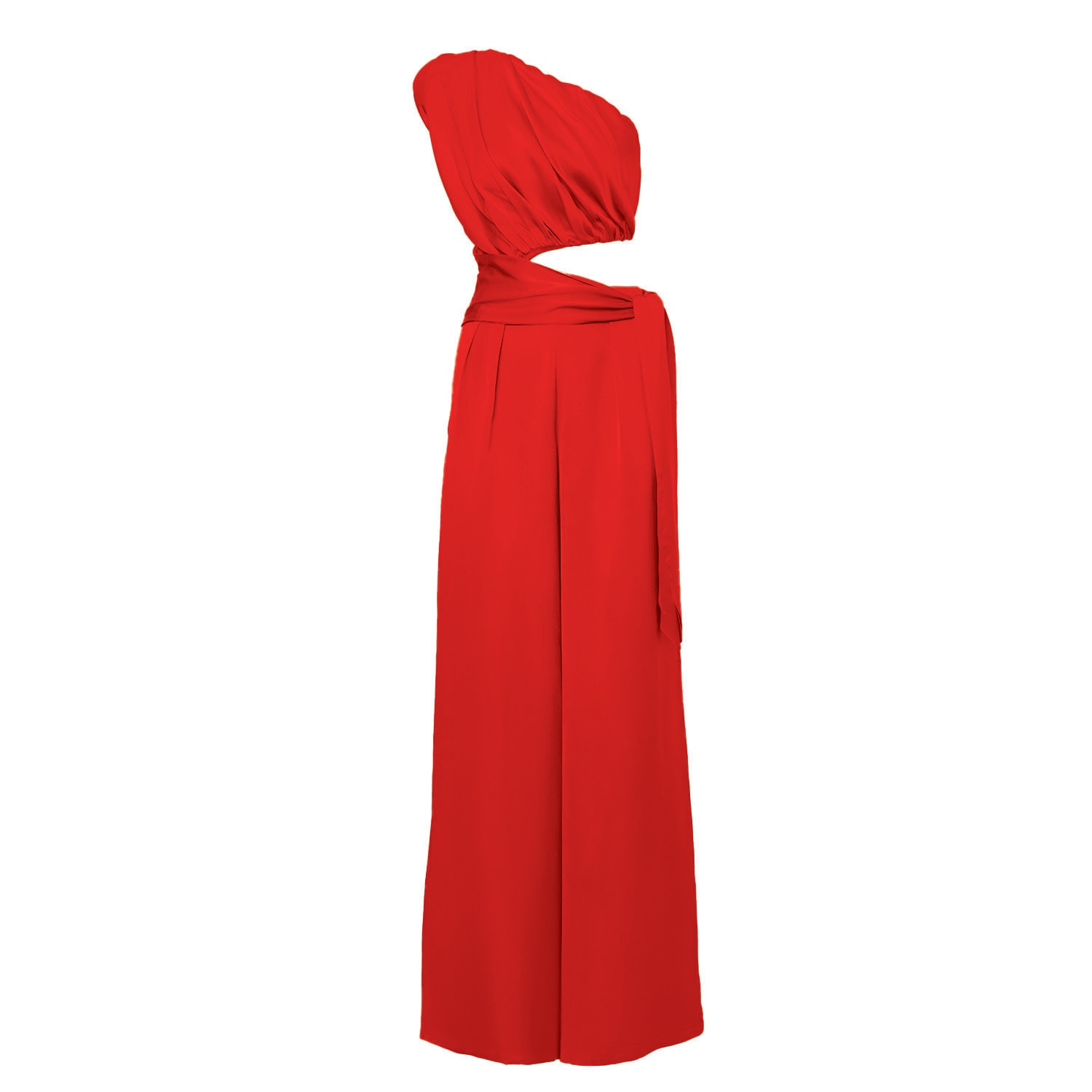Bluzat Women's Red Maxi Jumpsuit With Scarves In Red