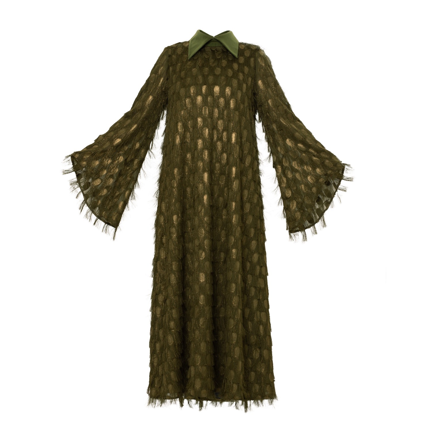 Women’s Maxi Longsleeve Dress With Fleecy Decor Green Large Julia Allert