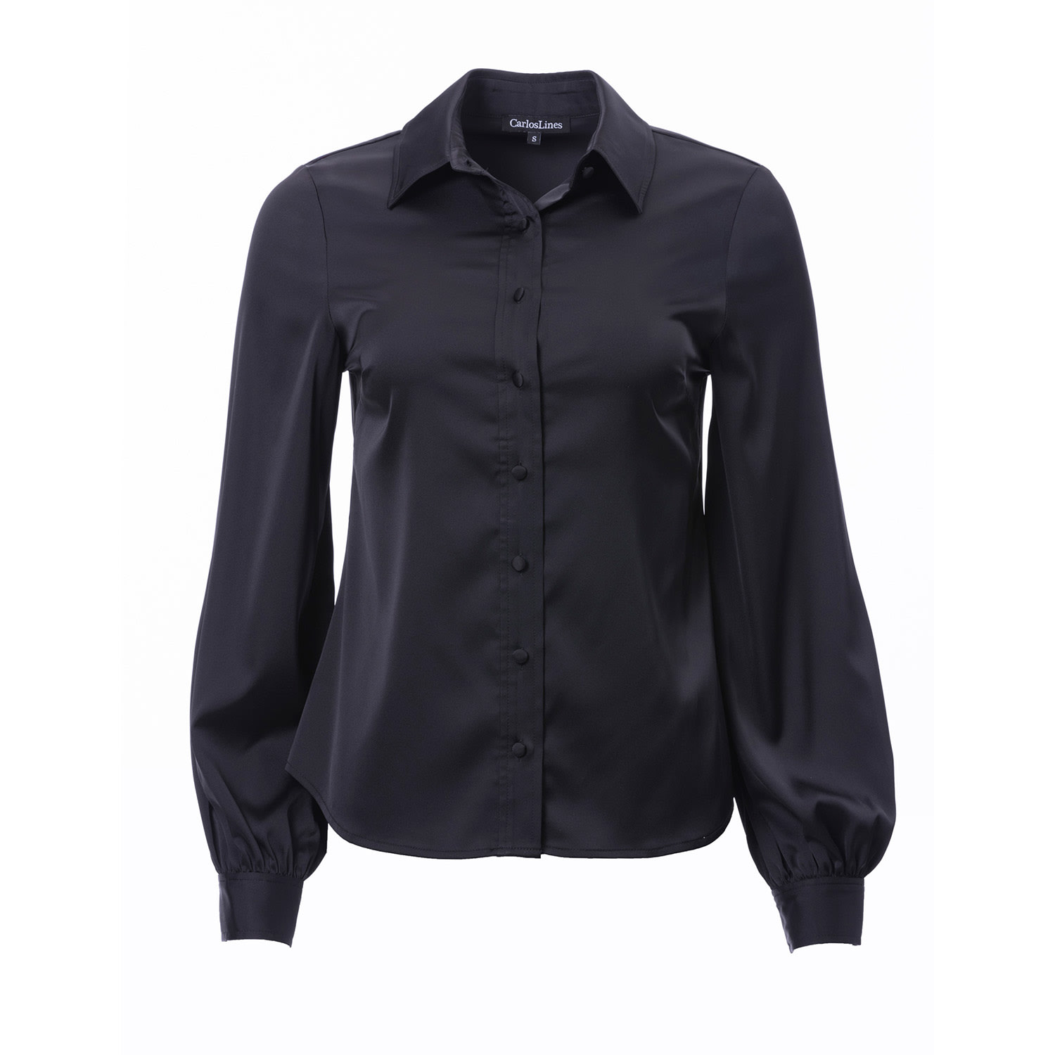 Carloslines Women's Button Down Long Sleeve Shirt In Black Solid In Black