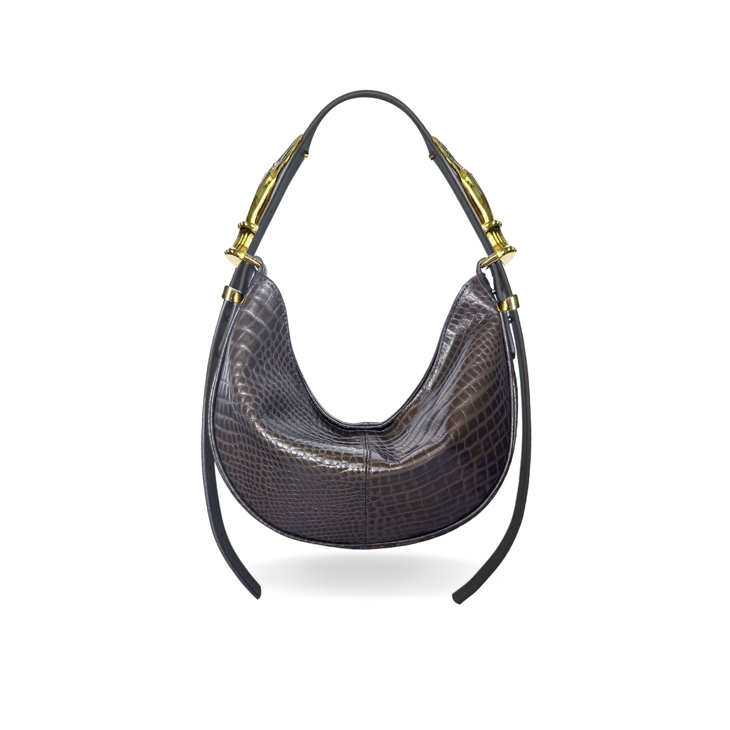 Indigolush Women's Brown Hobo Adjustable Hand Shaped Leather Bag Mini Taupé Two Hands