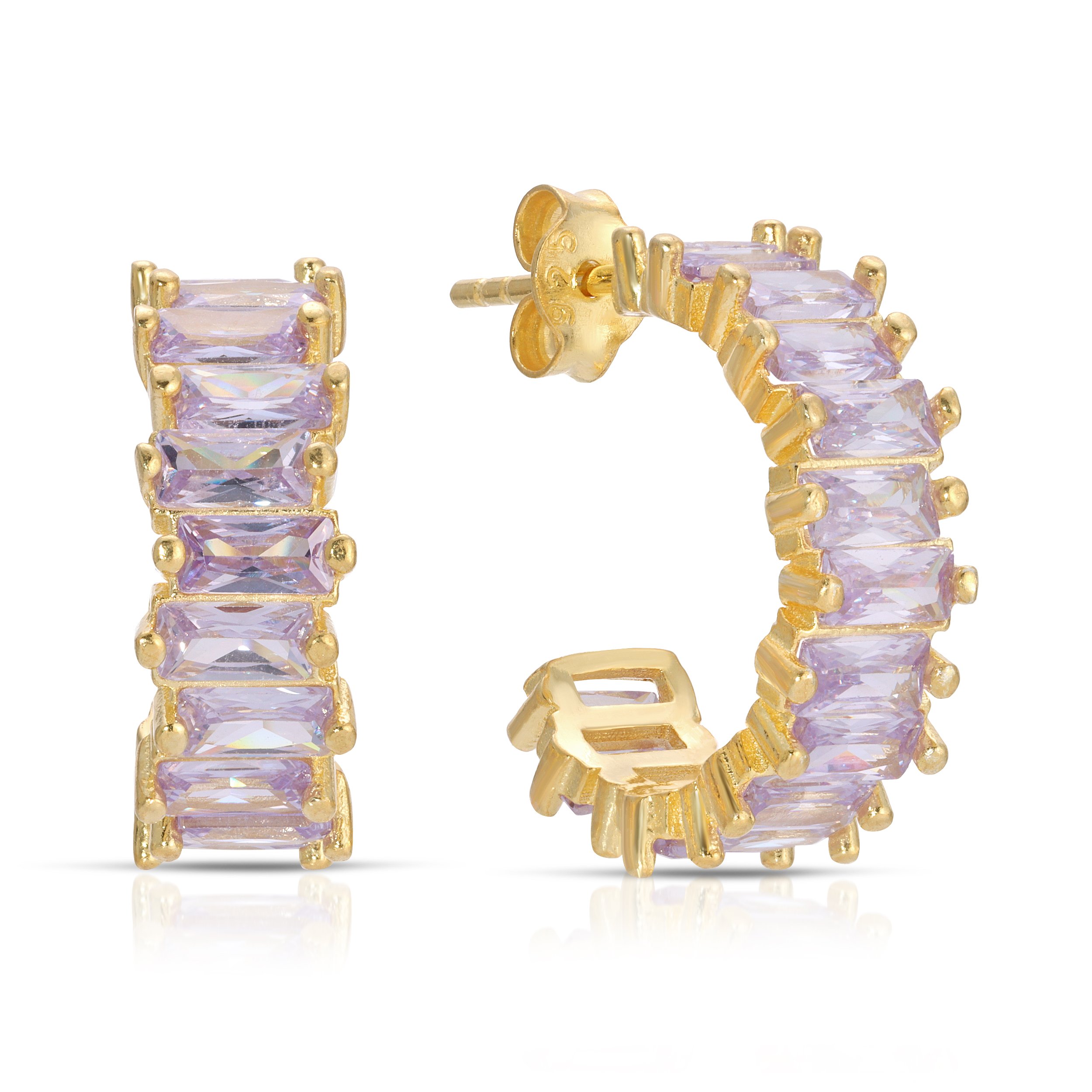 Women’s Pink / Purple Mini Baguette Hoop Earring - Lilac Essentials Jewels