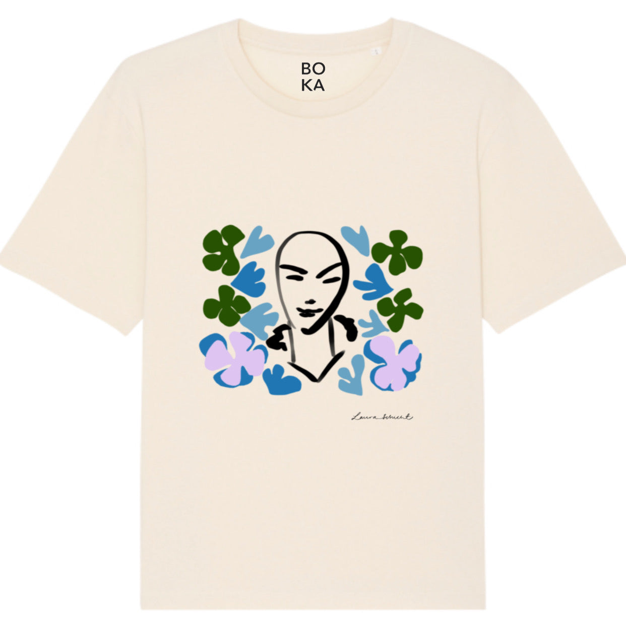 Boutique Kaotique Women's Neutrals Surrounded By Flowers Organic Cotton T-shirt. In Green