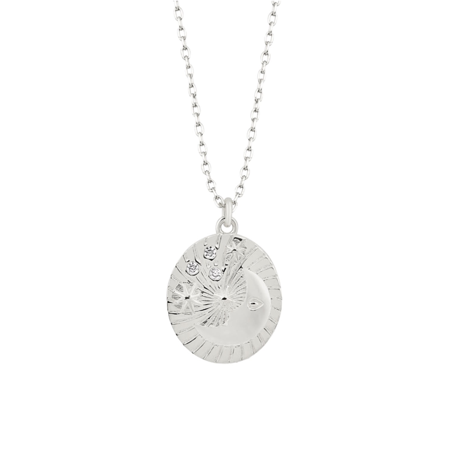 Spero London Women's Moon Embossed Silhouette Sterling Silver Medal Necklace - Silver In Silver