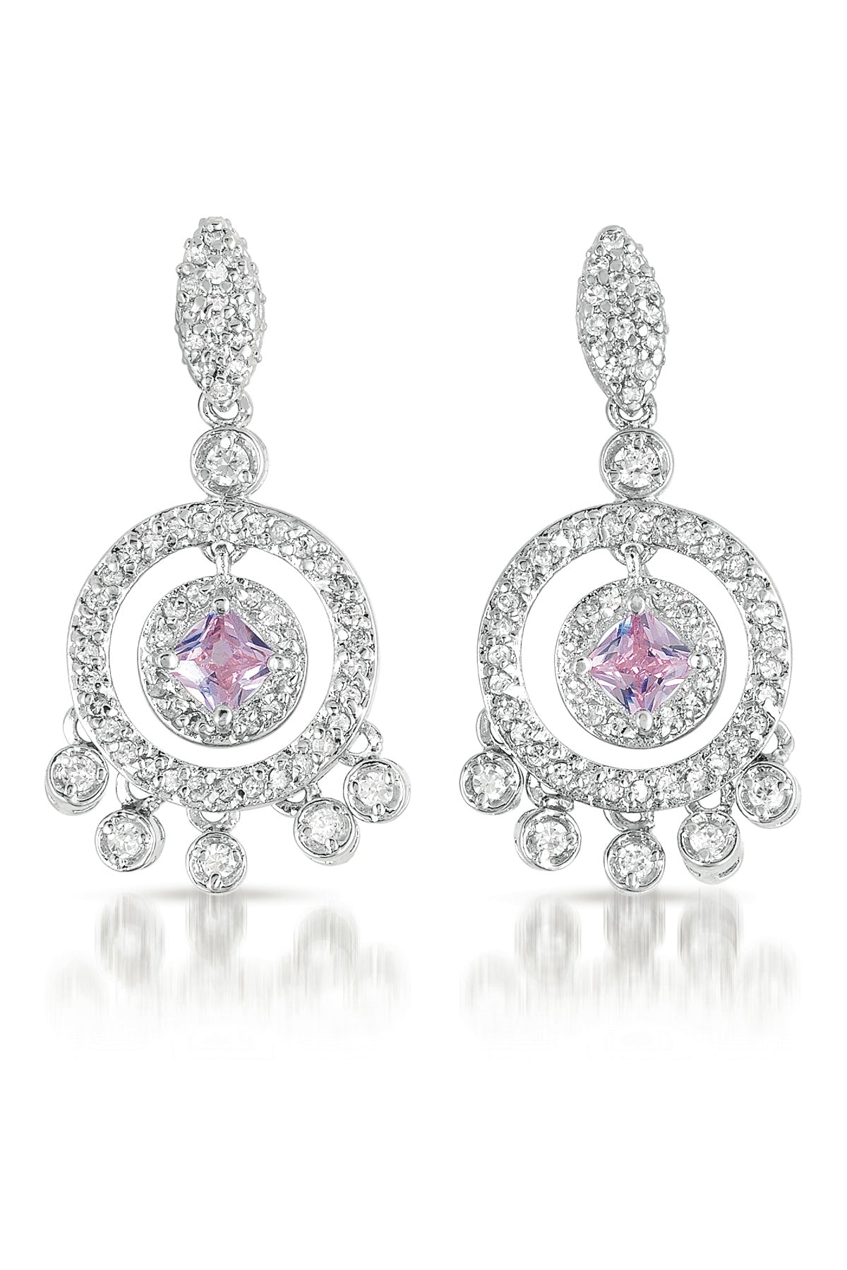 Genevive Jewelry Women's White Sterling Silver Cubic Zirconia Circle Chandelier Earrings In White