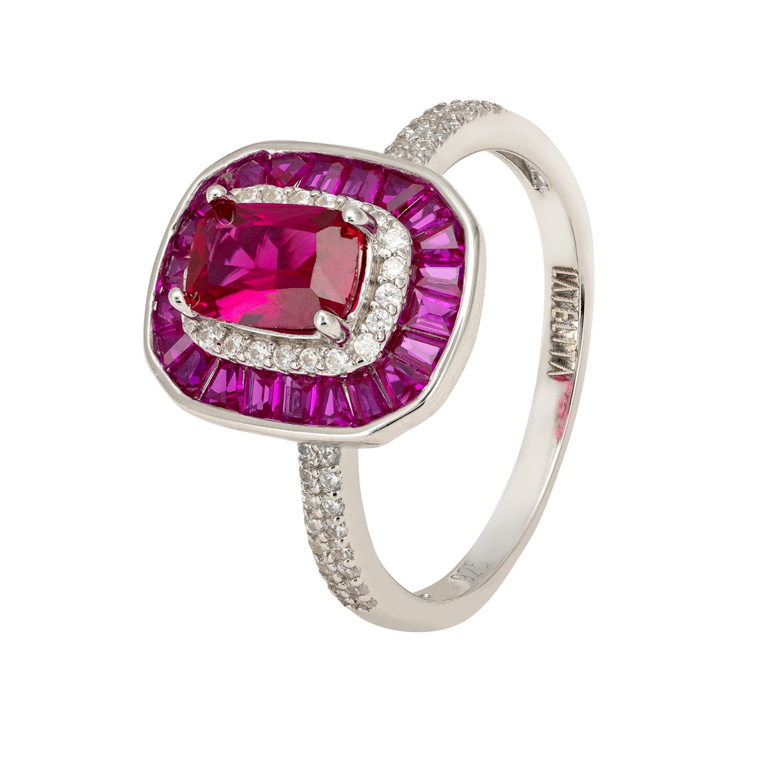 Women’s Red / Silver / White Great Gatsby Cocktail Ring Ruby Silver Latelita