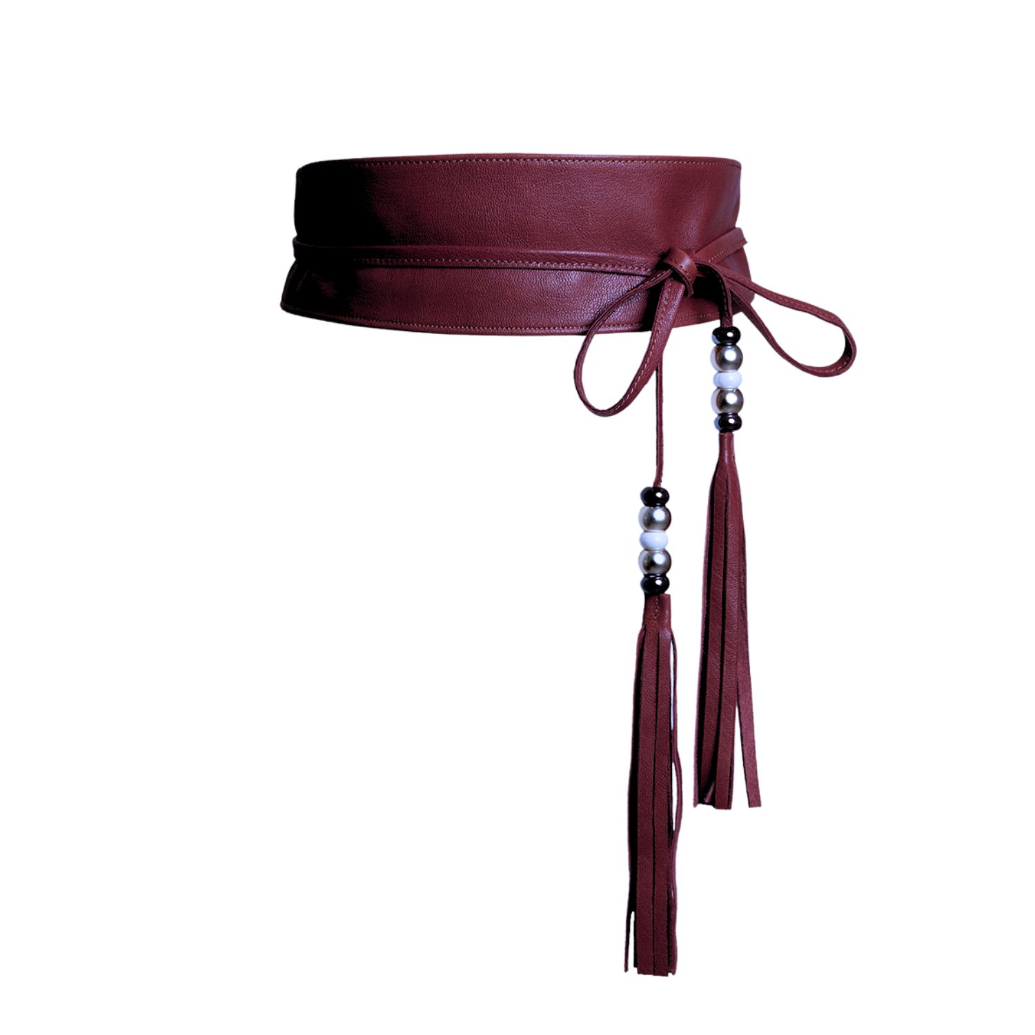 Burgundy Leather Obi Belt With Long Tassels | JUAN-JO | Wolf & Badger