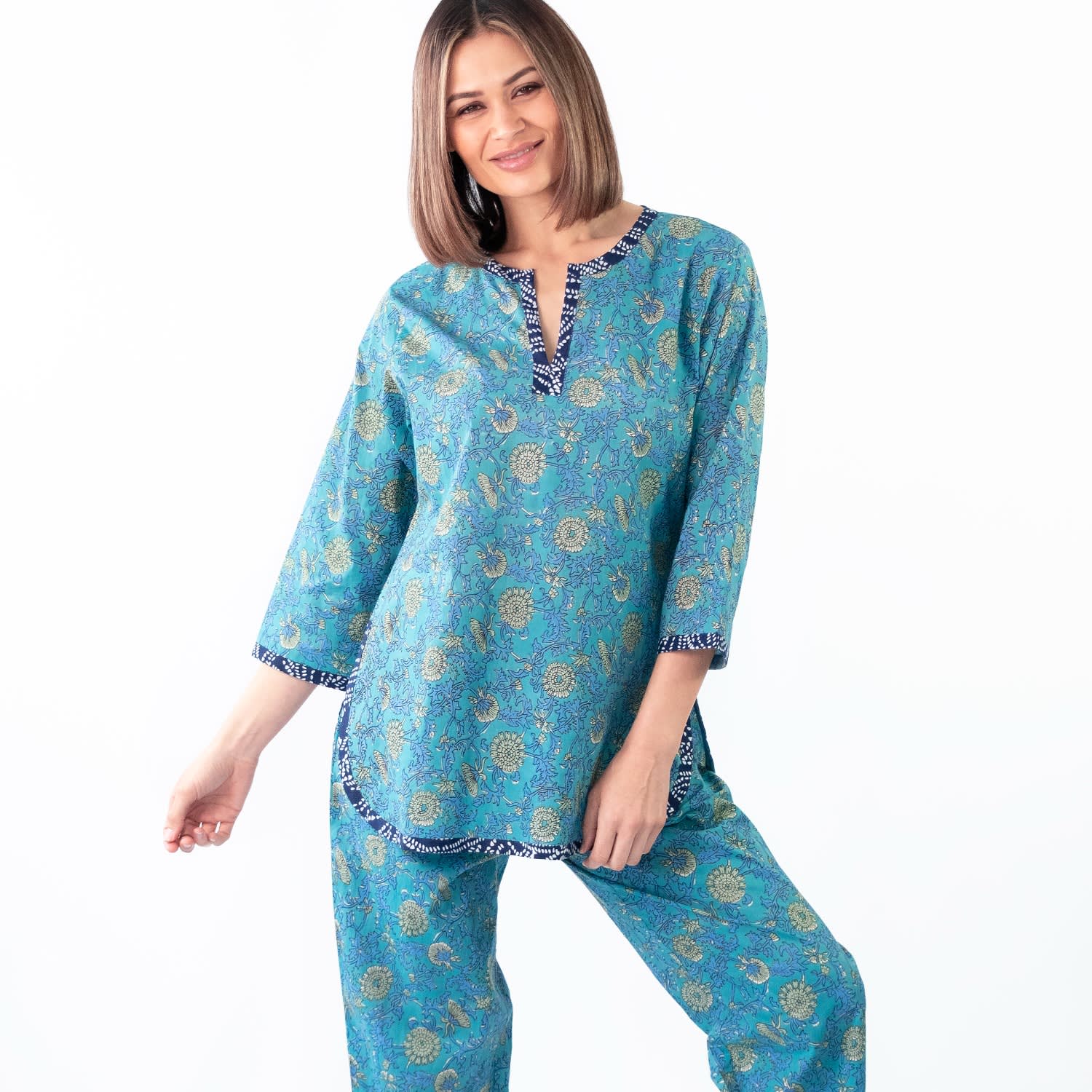 Indian Cotton Waterlily Print Pyjamas by inara