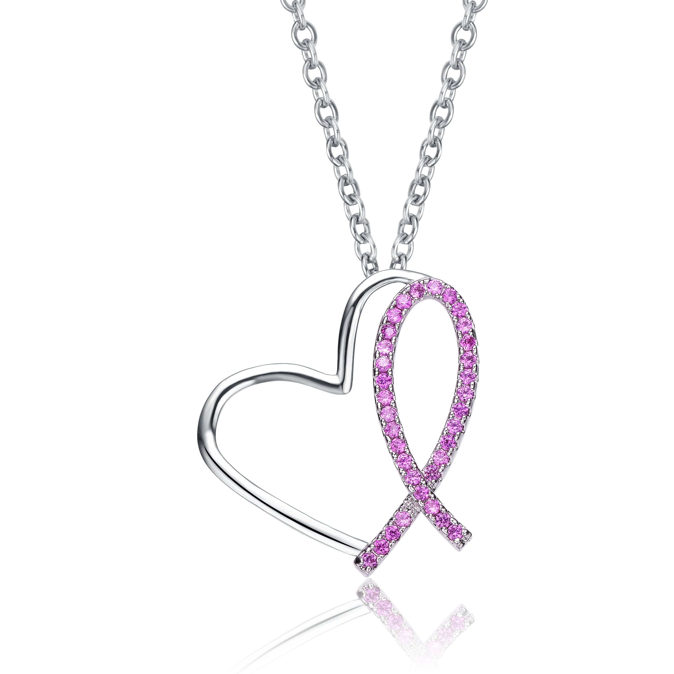 Women’s Pink / Purple / White Sterling Silver Rhodium Plated With Pink Cubic Love Zirconia Loop Necklace Genevive Jewelry