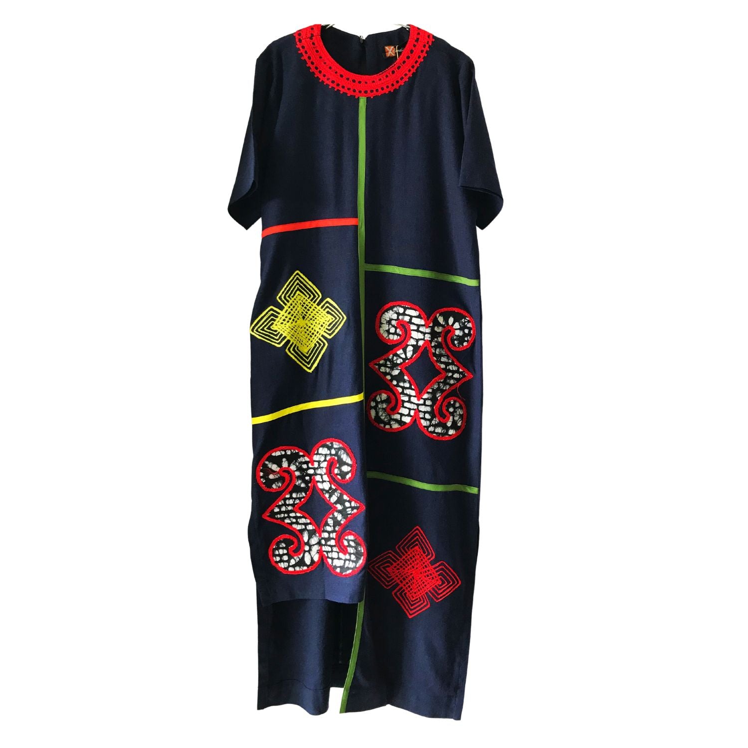 Women’s Blue Moremi- Midi Length Linen Dress With Embroidery & Batik Detail Medium Xclamations Uk