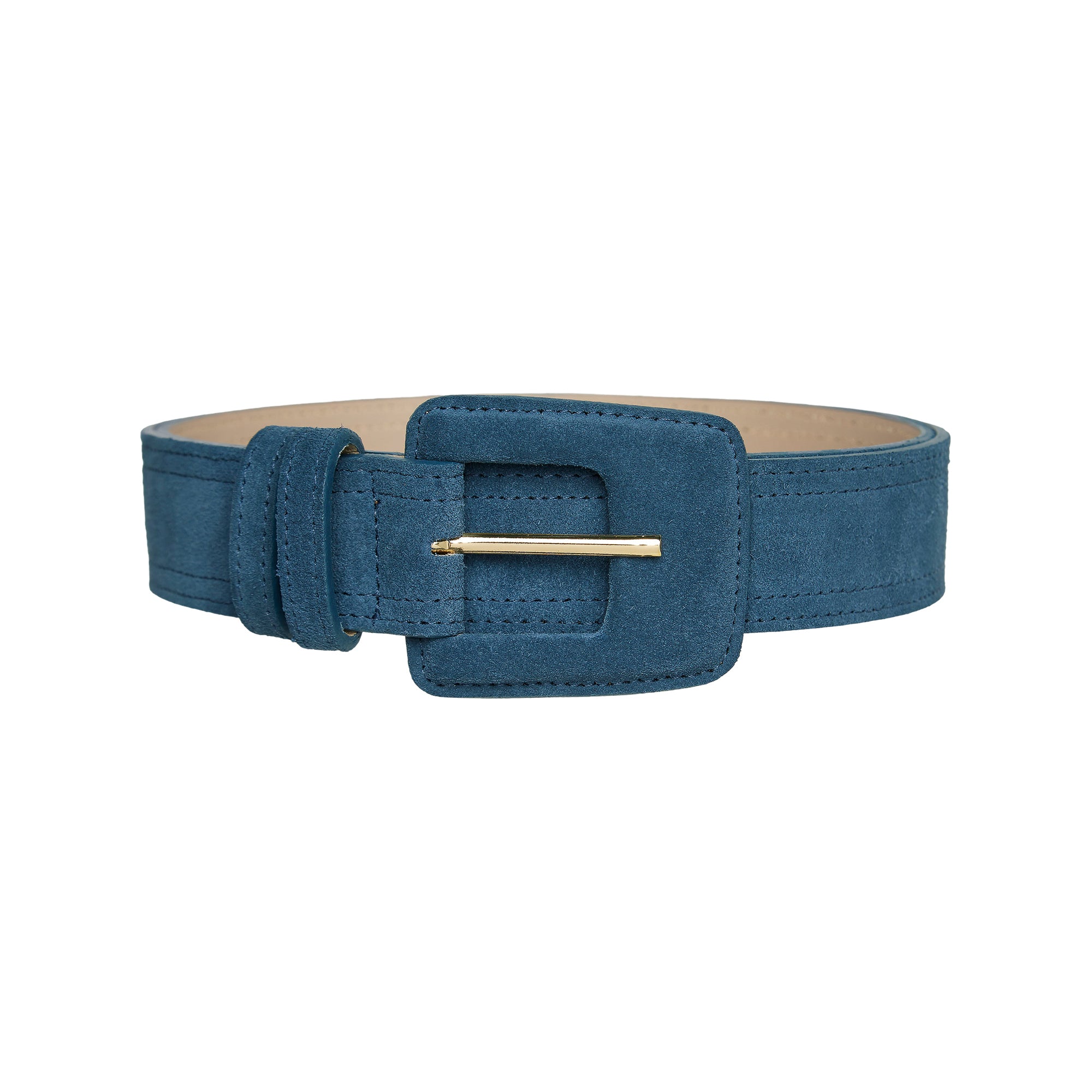 Women’s Suede Rectangle Buckle Belt - Navy Blue | Small | Beltbe
