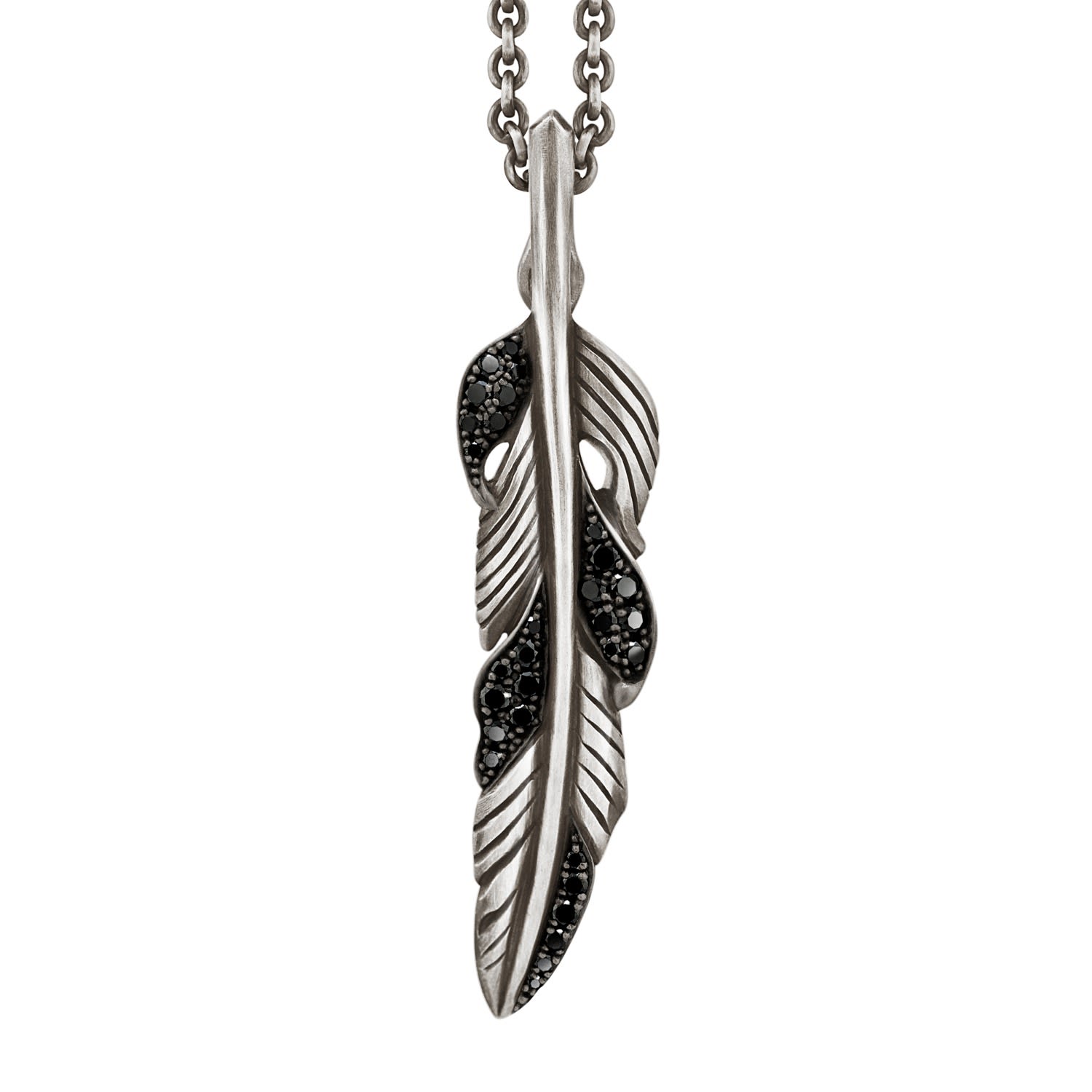 Women’s Silver Feather Pendant With Black Diamonds Snake Bones