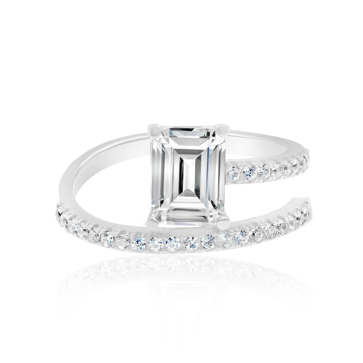 Shymi Women's Half Way Around Emerald Statement Ring - Silver In Metallic