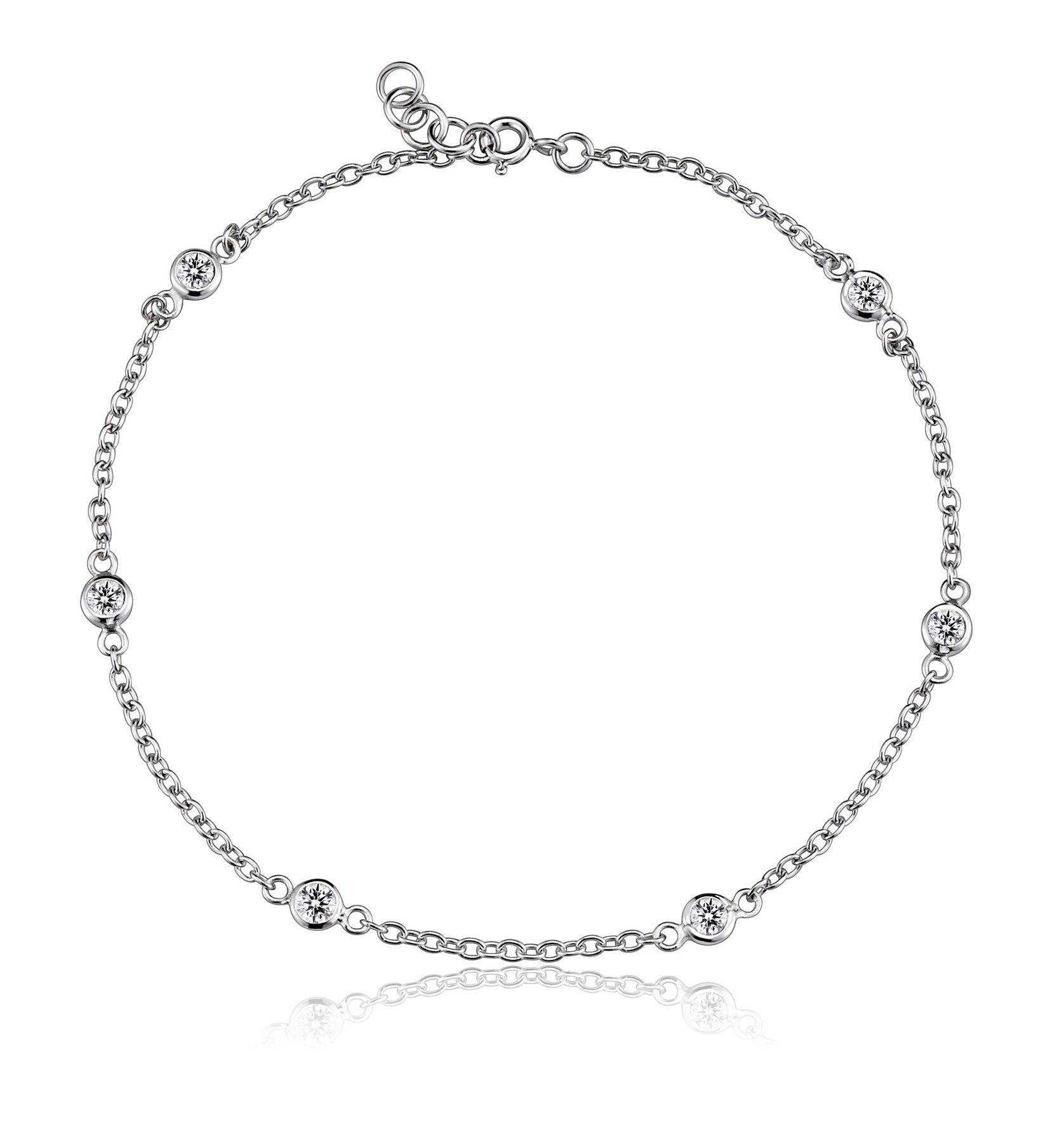 Women’s White / Silver Sterling Silver Cubic Zirconia Diamond By The Yard Bracelet Genevive Jewelry