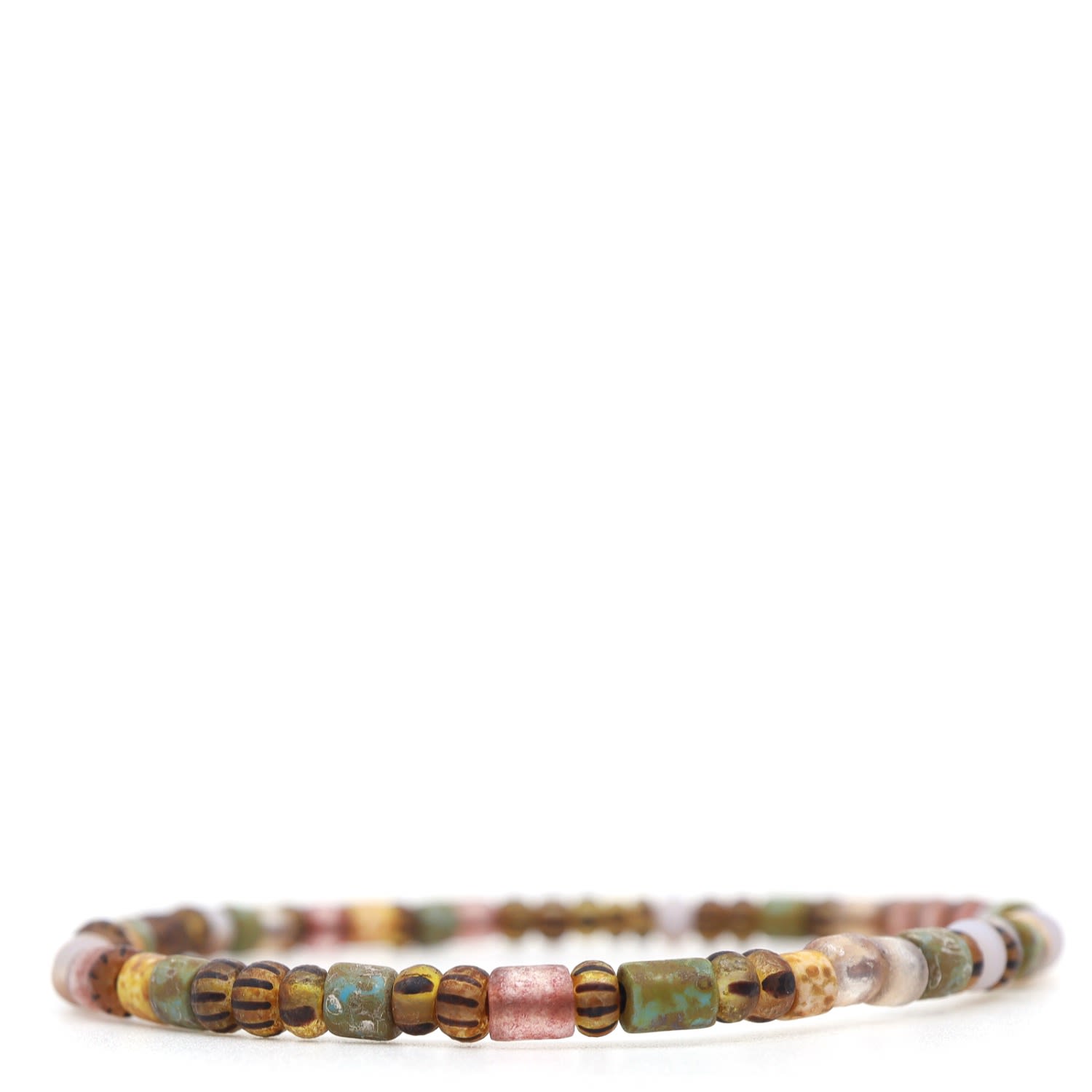 Shar Oke Men's Brown / Neutrals Brown, Pink & Yellow Czech Picasso Beaded Bracelet In Brown